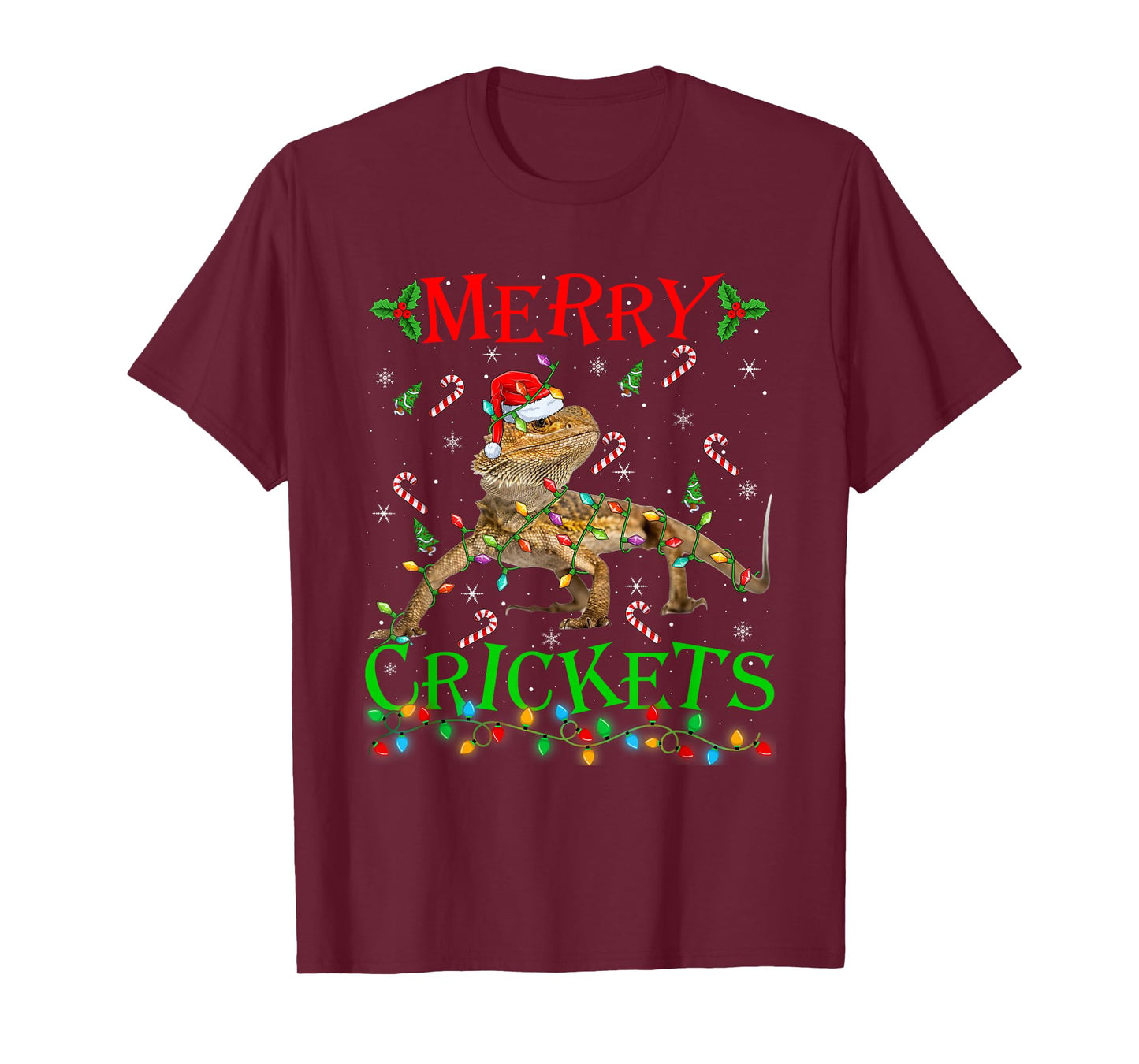 Bearded Dragon Christmas Lights Merry Crickets Lizard Xmas T-Shirt