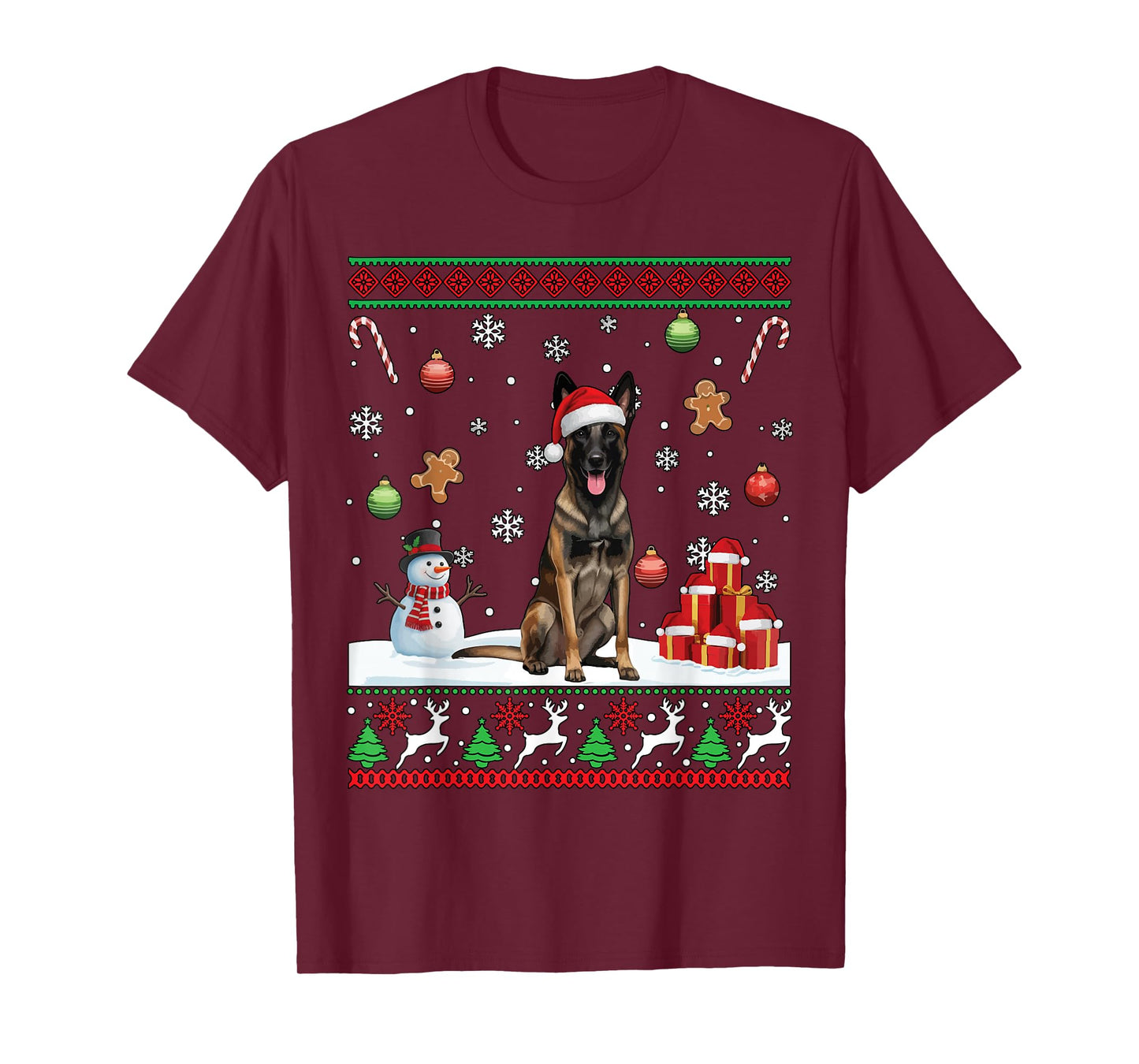 Belgian Malinois Santa Happy Christmas Funny Ugly Christmas T-Shirt