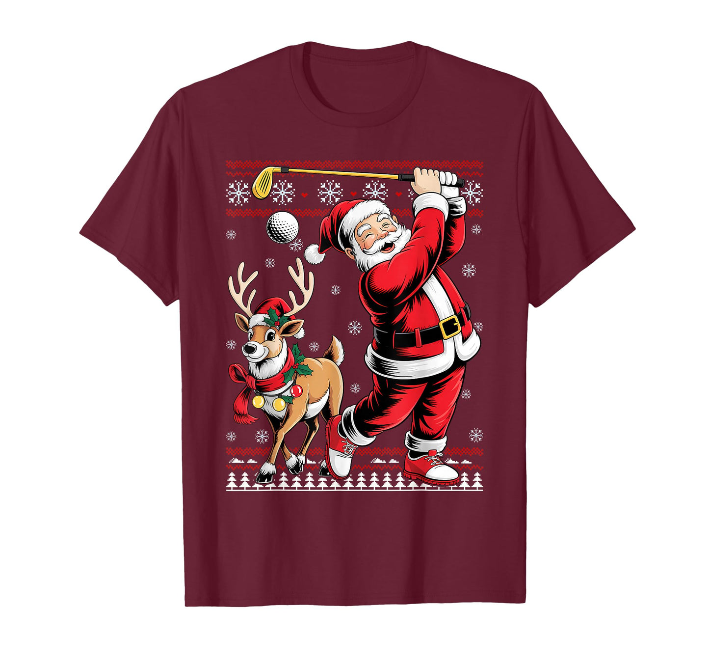 Santa Playing Golf Christmas Pajama Reindeer Golfer Xmas T-Shirt