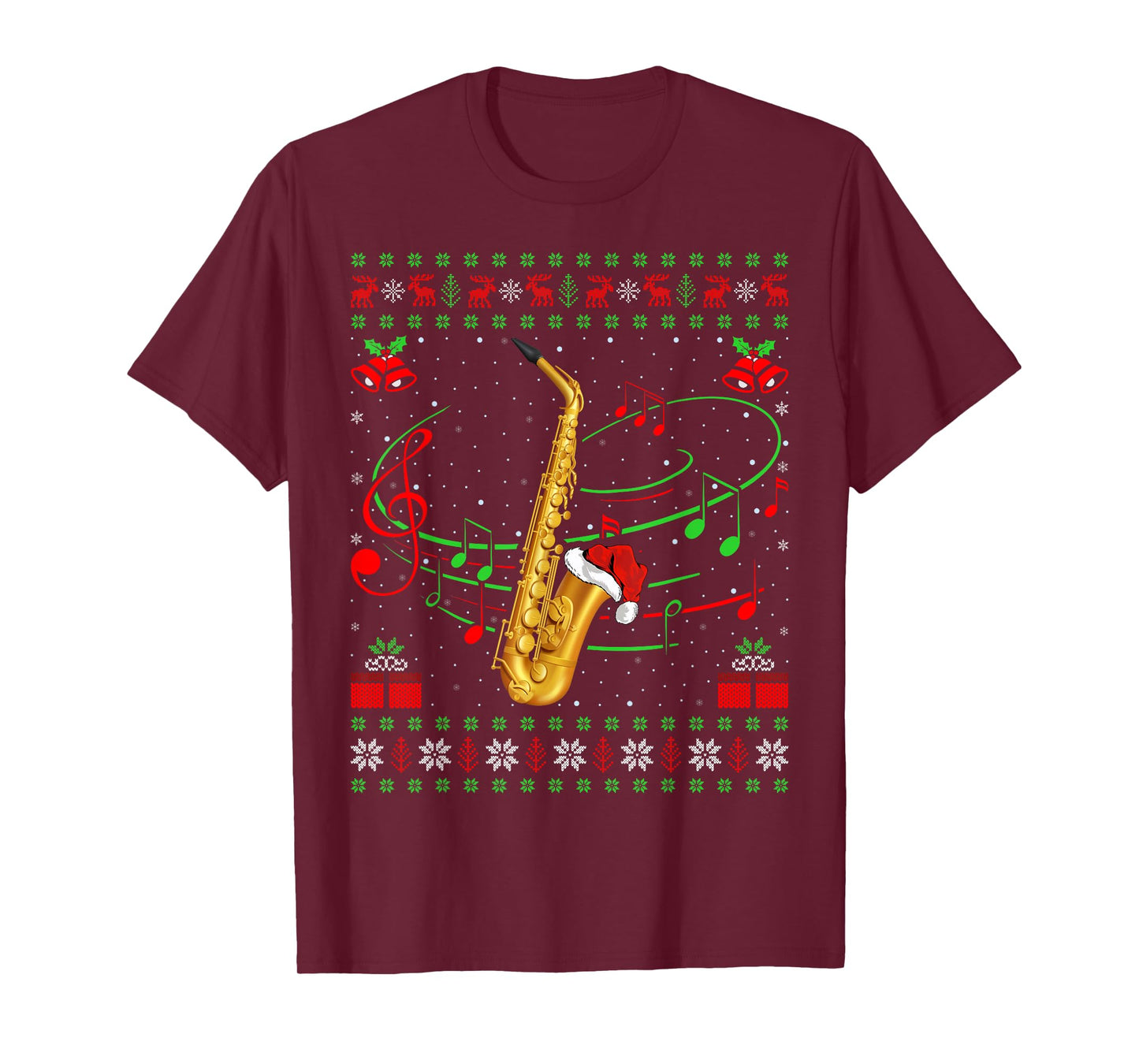 Saxophonist Xmas Ugly Sweater Jazz Music Saxophone Christmas T-Shirt