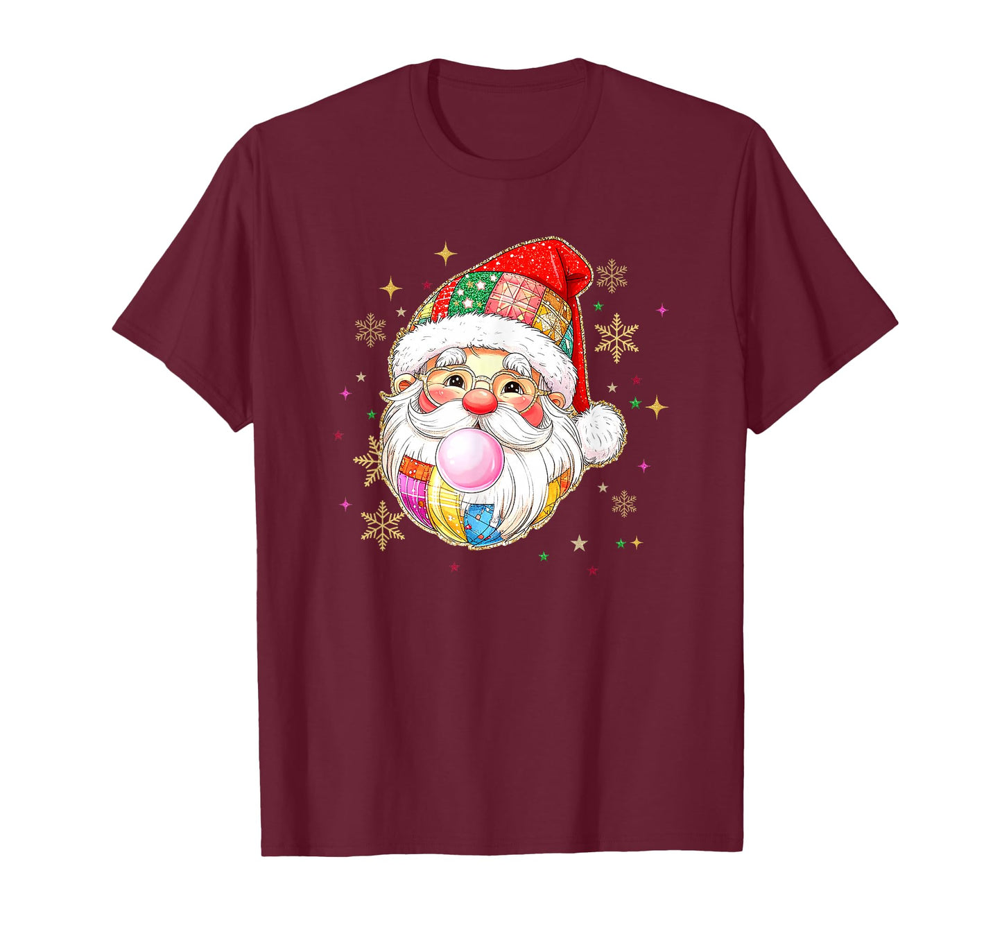 Retro Patchwork Santa Claus Christmas Preppy Merry Xmas T-Shirt