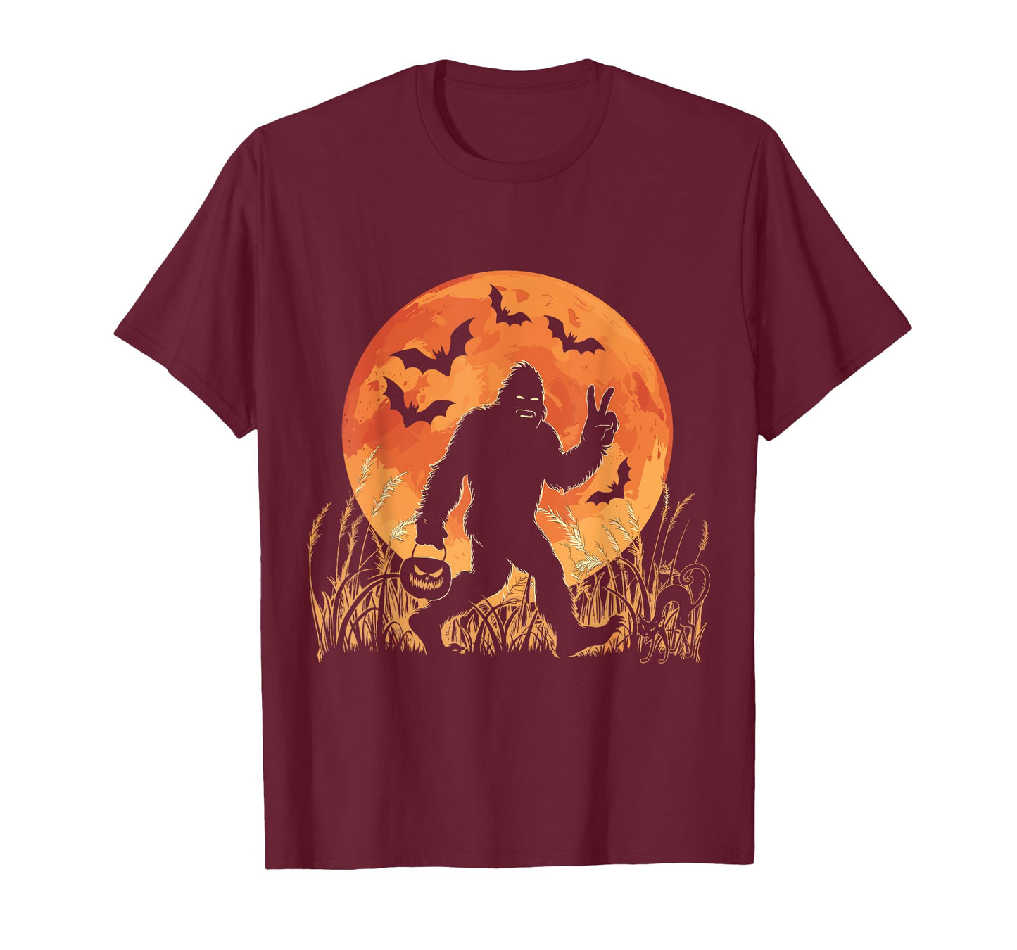 Vintage Bigfoot Pumpkin Halloween Moon Silhouette Sasquatch T-Shirt