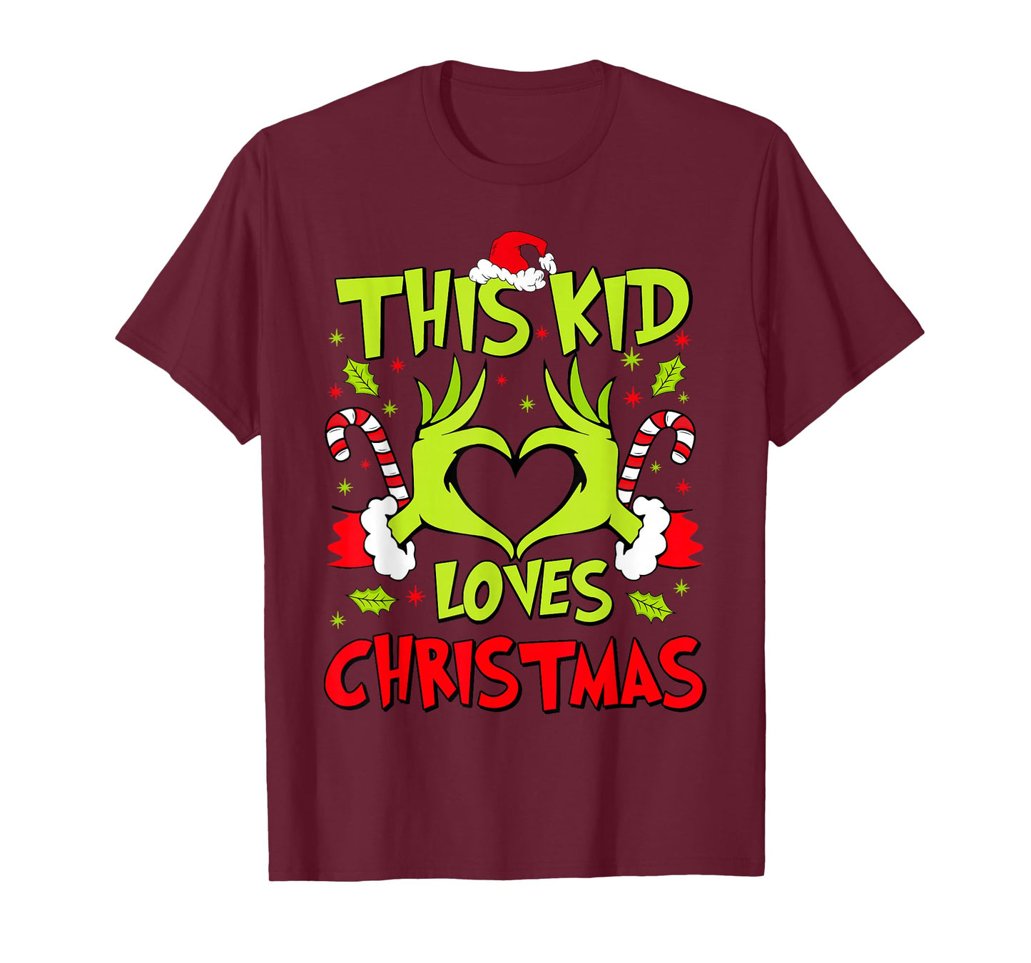 This Kid Loves Christmas Xmas Santa Heart Candy Cane Holiday T-Shirt