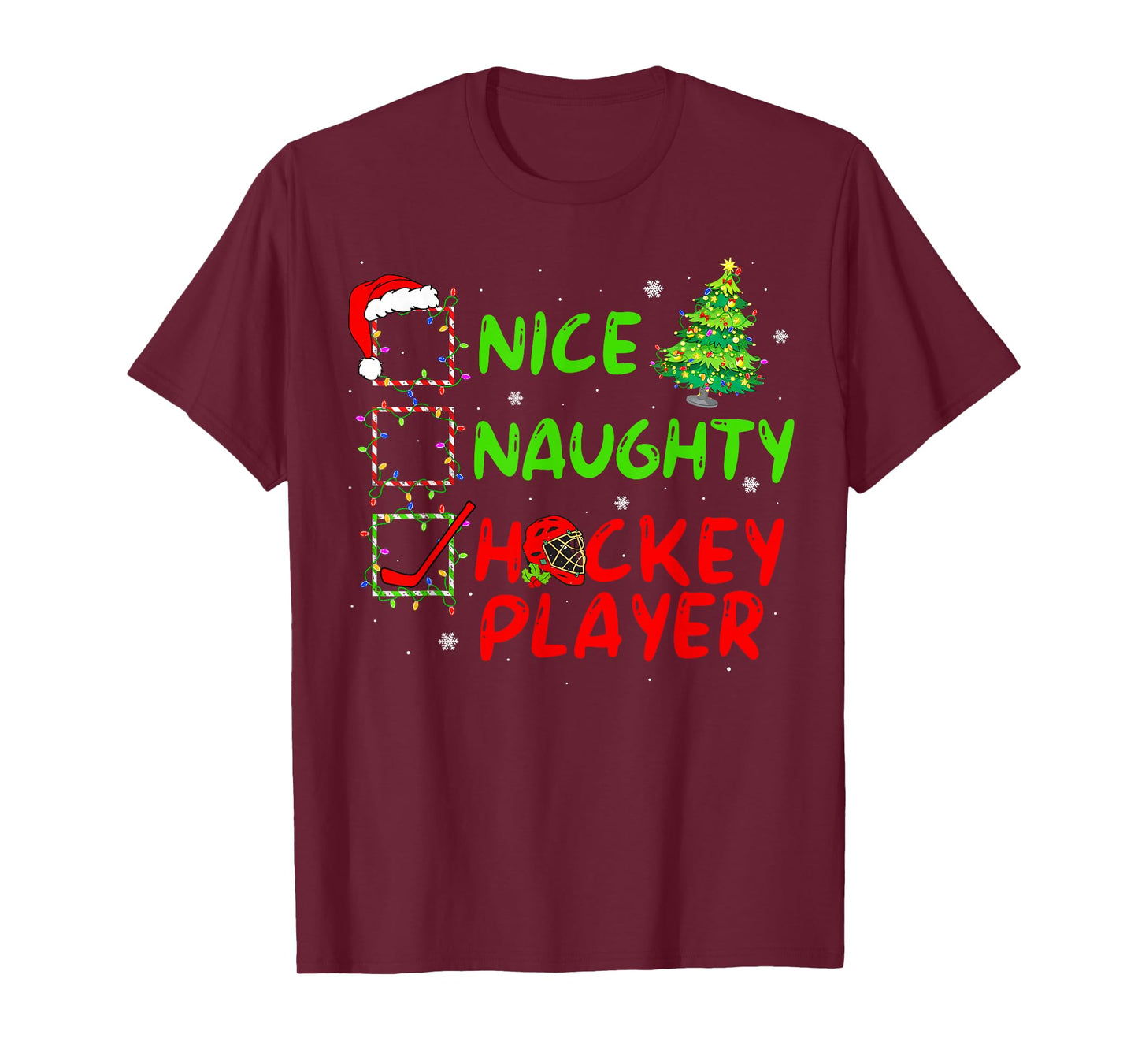 Nice Naughty Hockey Player Check List Christmas Santa Claus T-Shirt