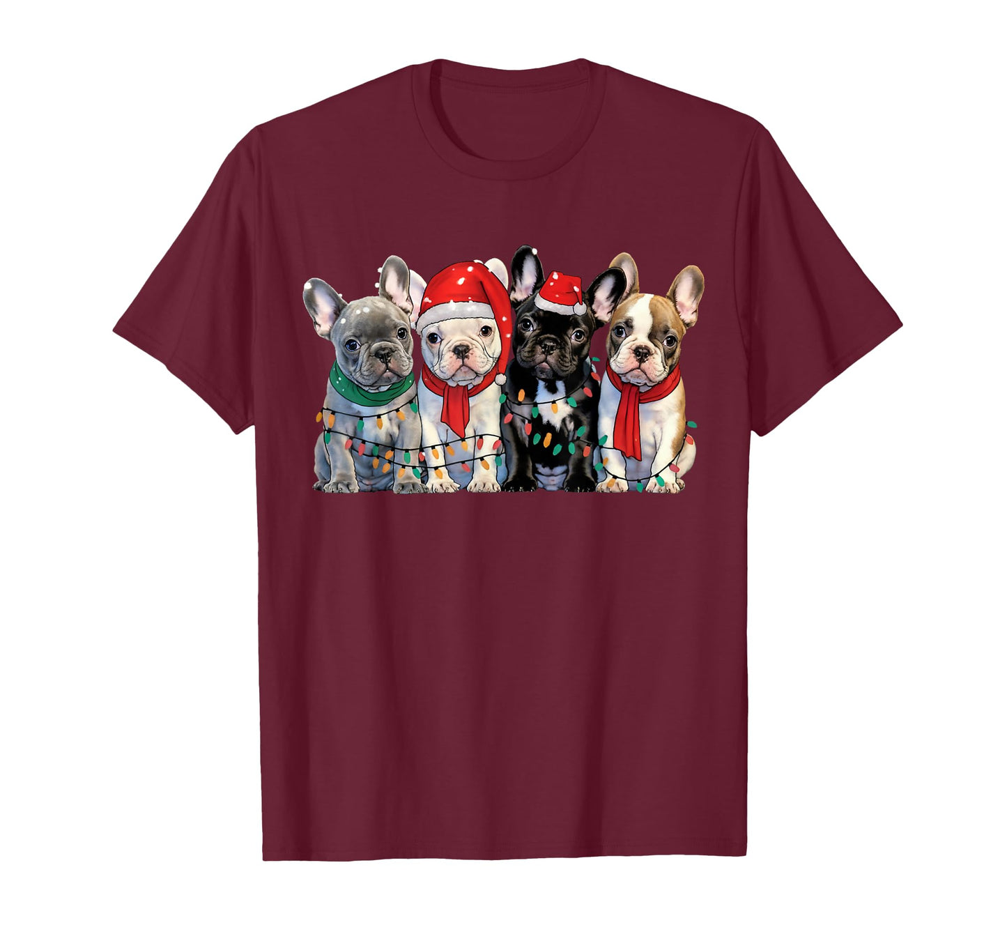 French Bulldog Christmas Lights Xmas Dog Men Women Kids T-Shirt