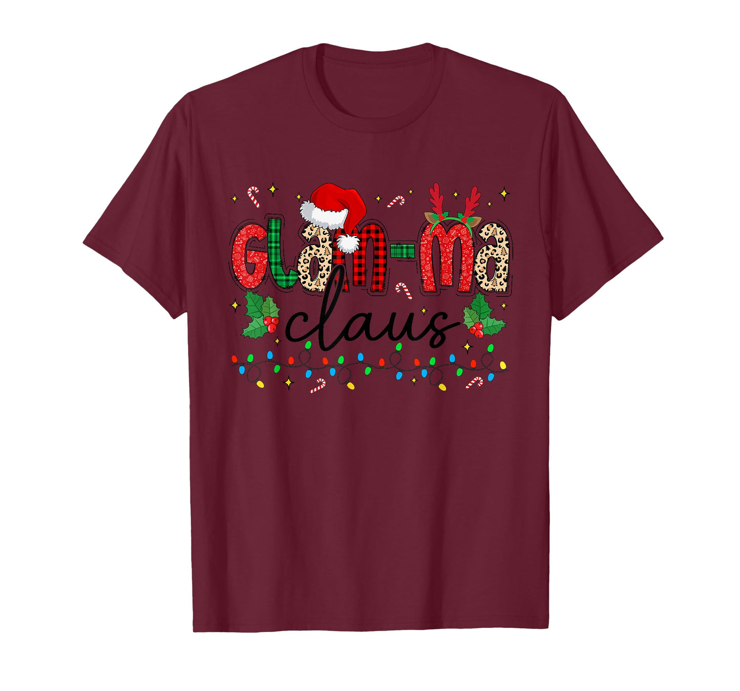 Glam-ma Claus Christmas Santa Hat Reindeer Grandma Grandkids T-Shirt