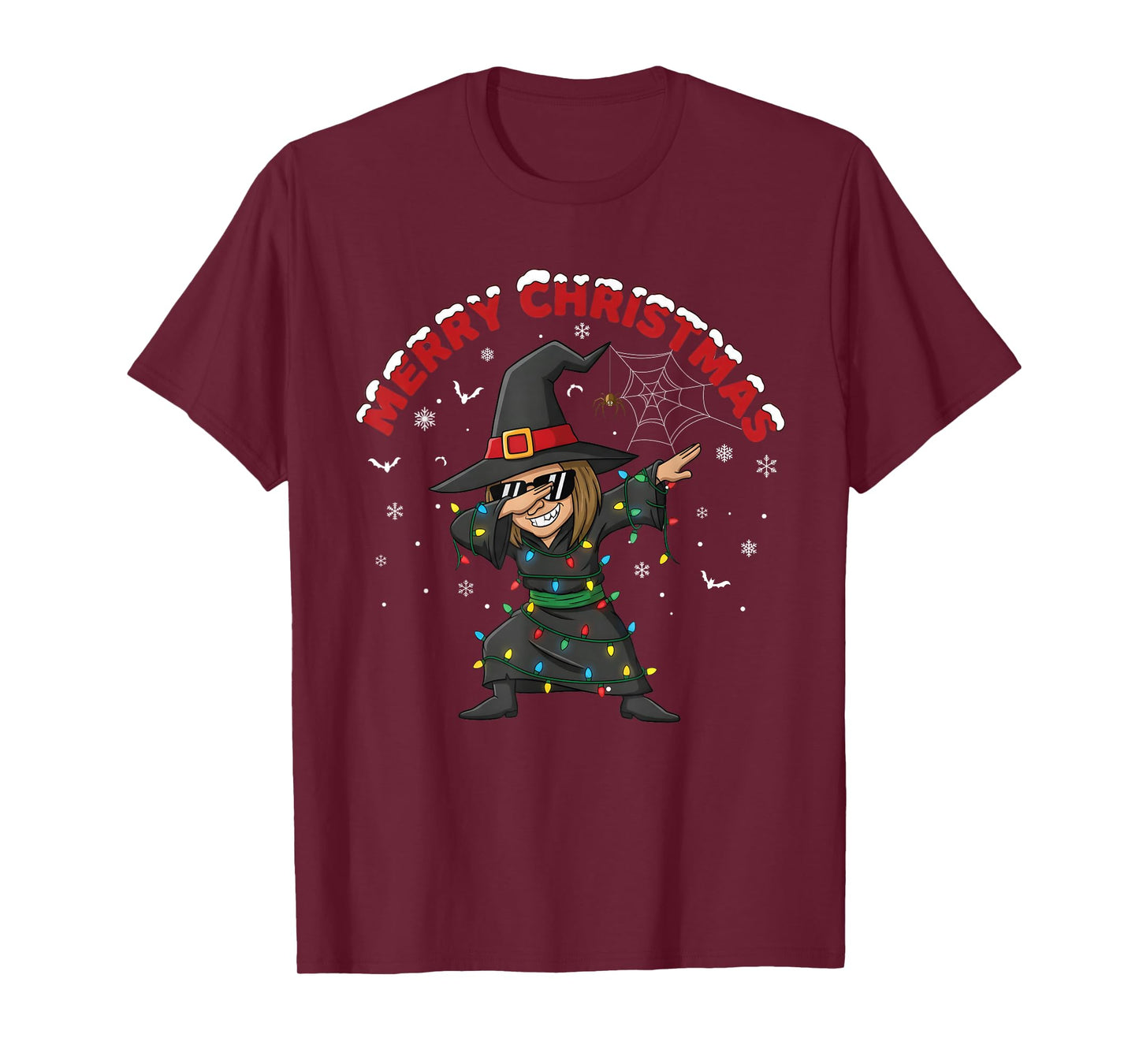 A Witch Dabbing Merry Christmas Snowflakes Halloween Lover T-Shirt