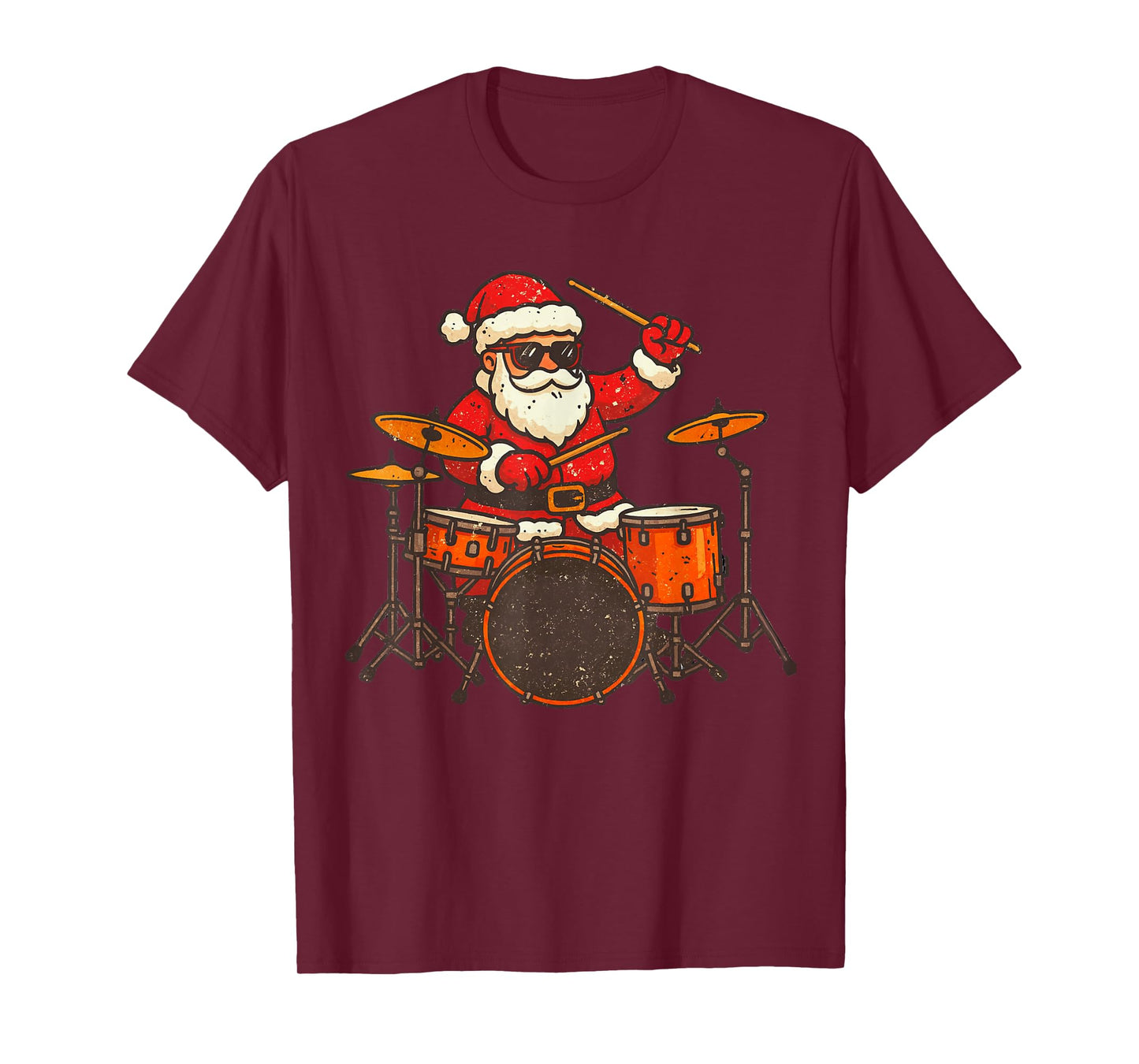 Santa Playing Drums Christmas Vintage Drummer Xmas T-Shirt