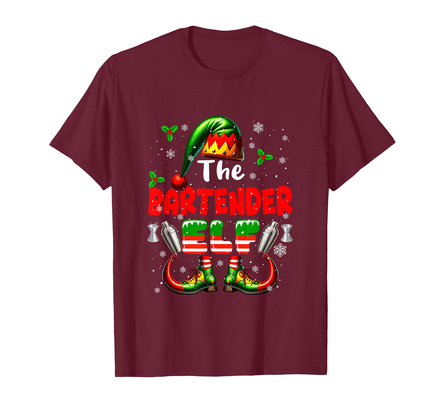 The Bartender Elf Christmas Funny Job Team Matching Parties T-Shirt