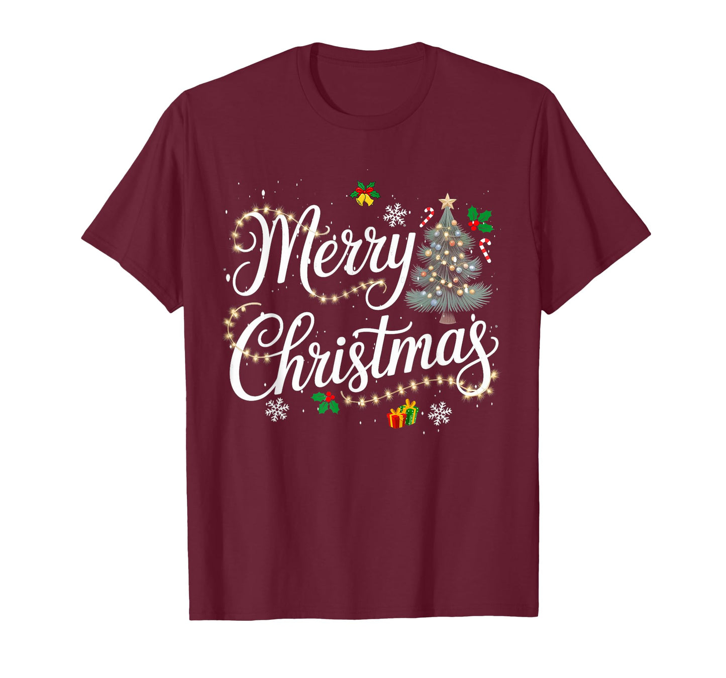 Merry Christmas Lights Red Santa Hat Xmas Men Women Kid T-Shirt