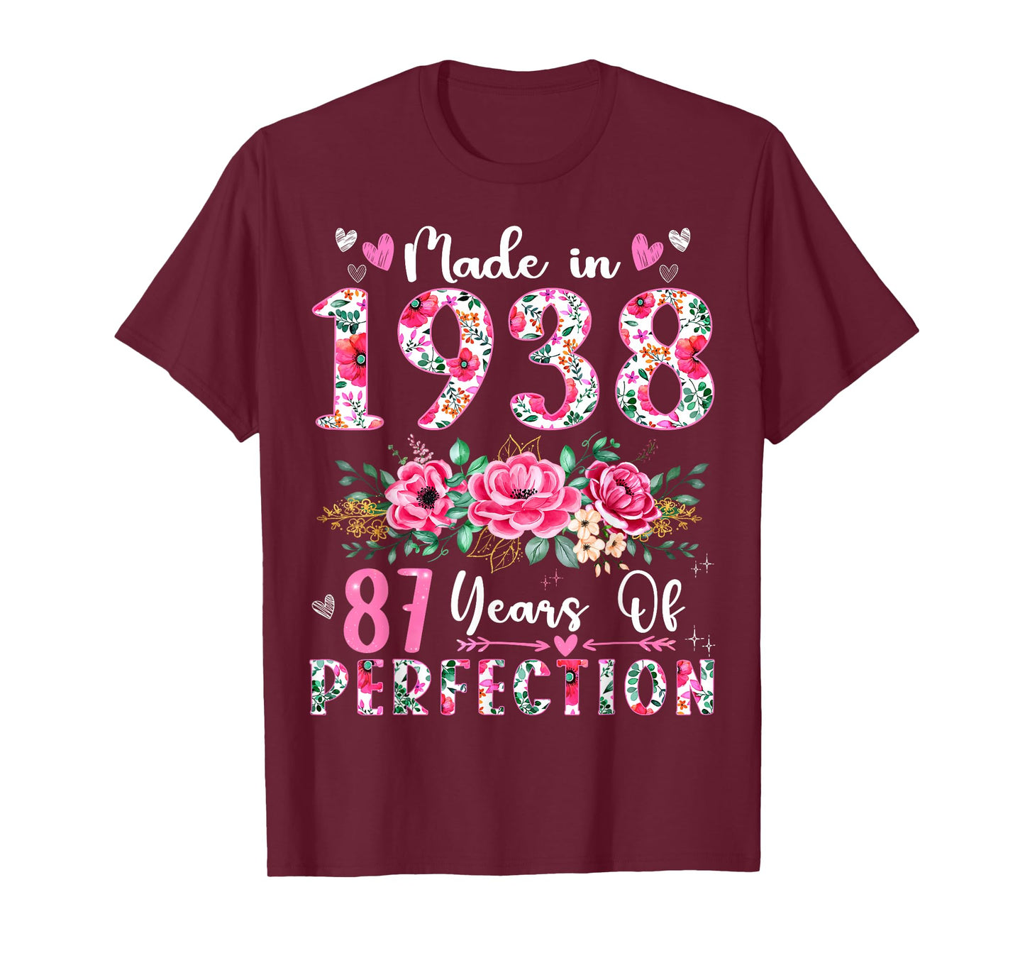 87 Year Old Made In 1938 Floral 87th Birthday Women T-Shirt