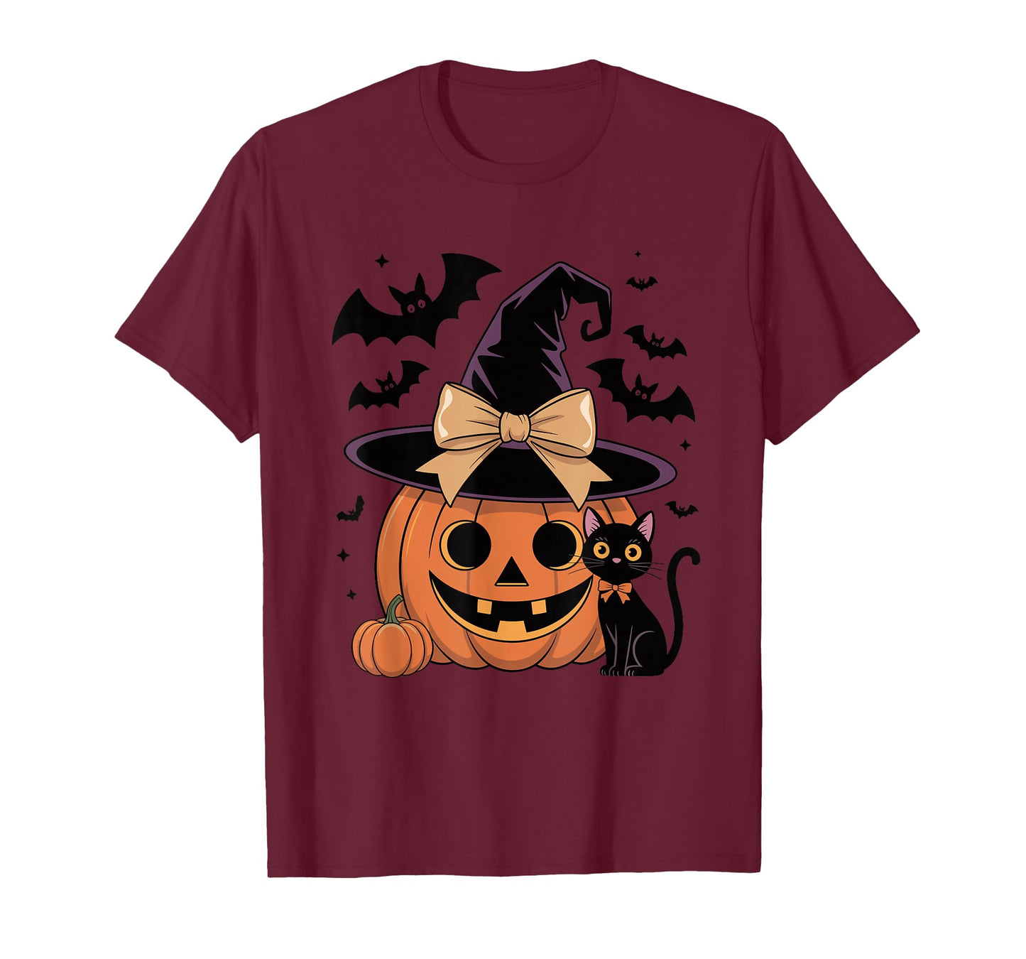 Fall Season Pumpkin Witch Hat Bow Halloween T-Shirt