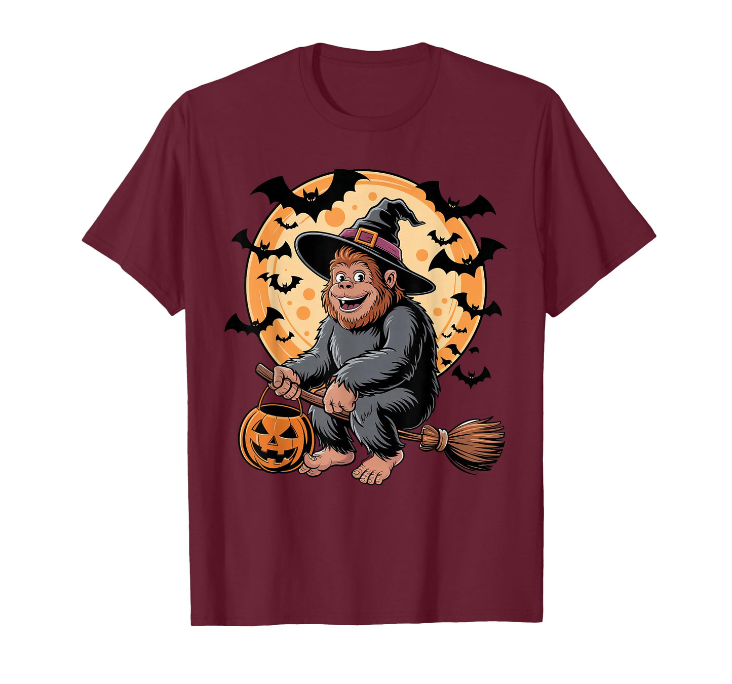 Trick or Treat Bigfoot Witch Halloween Pumpkin Candy Bucket T-Shirt