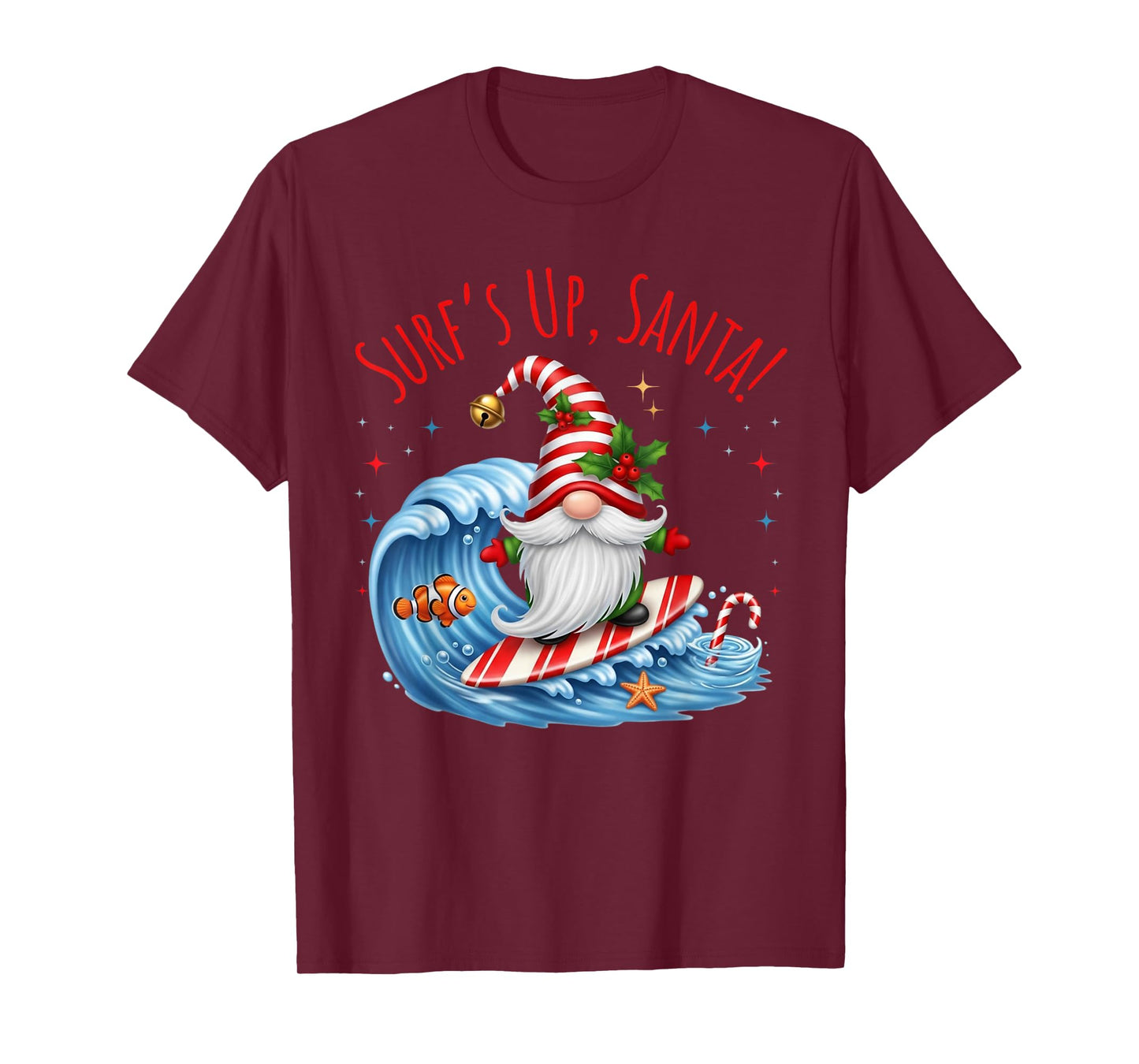 Surf's Up Santa Funny Christmas Gnome T-Shirt