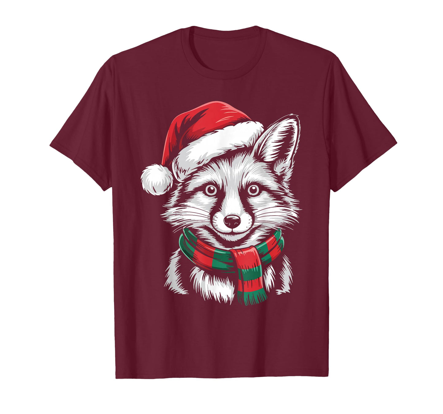 Fox Xmas Santa Hat Scarf Christmas Costume T-Shirt