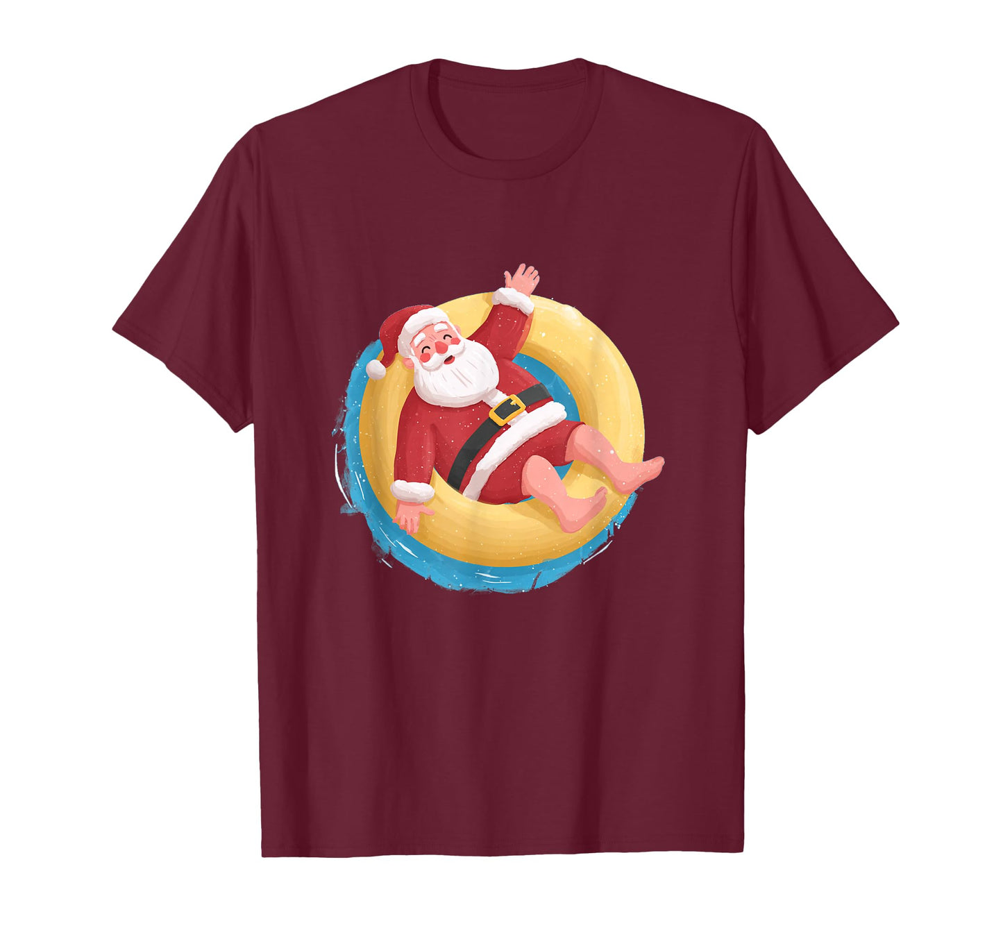 Funny Lazy Christmas Graphic in Pool Ring with Santa T-Shirt