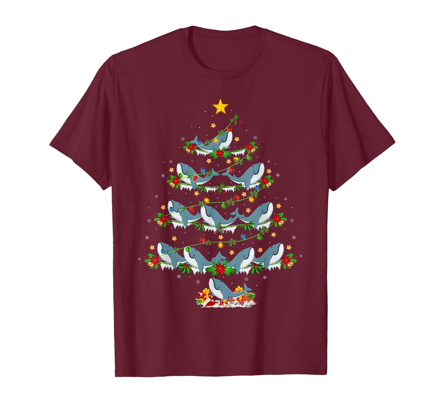 Whale Christmas Tree Lights Funny Sea Animal Xmas T-Shirt