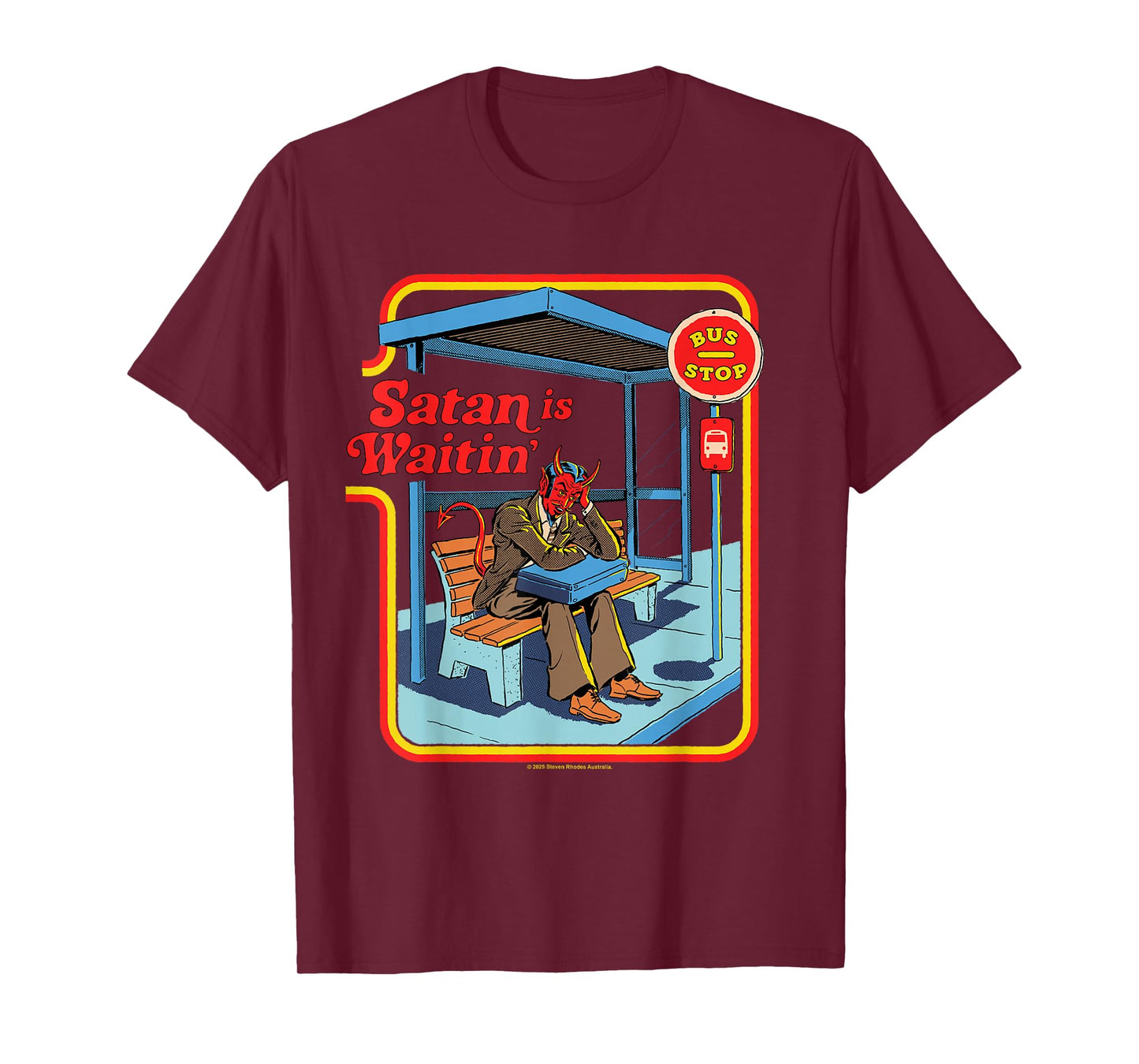 Satan is Waitin Devil Sarcastic Vintage Funny Adult Humor T-Shirt