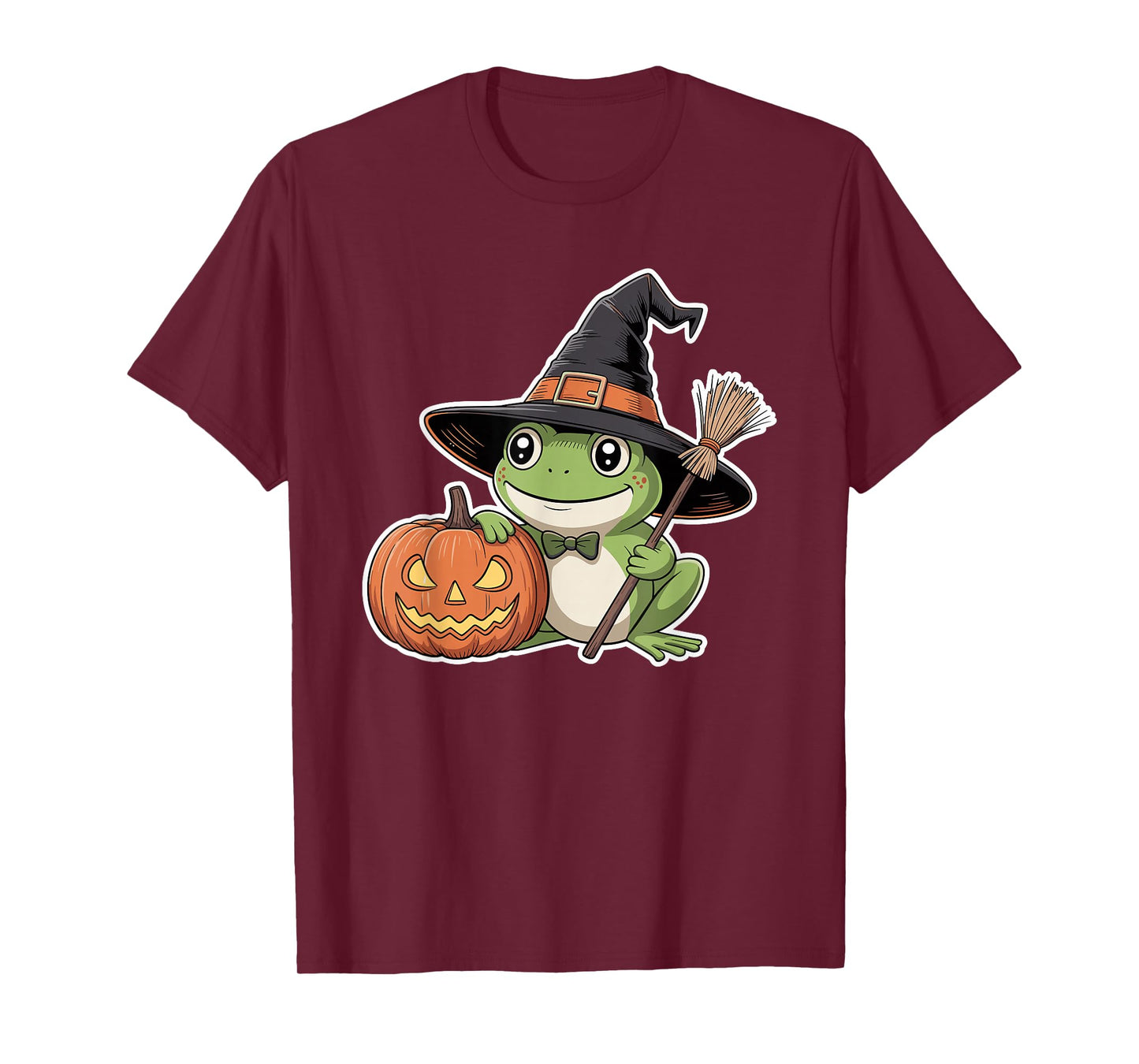 Cute Frog Witch Pumpkin Halloween Spooky Season Design T-Shirt