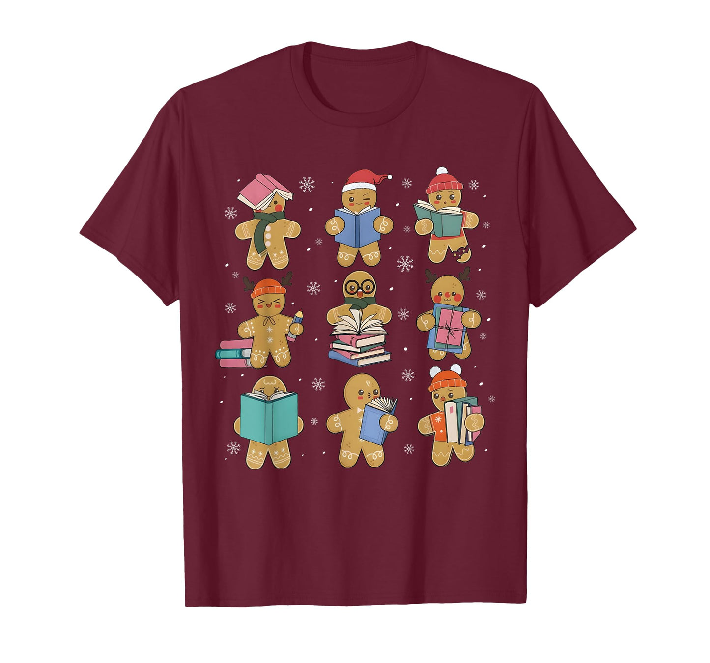 Christmas Library Gingerbread Man Books Lover Bookworm Gifts T-Shirt