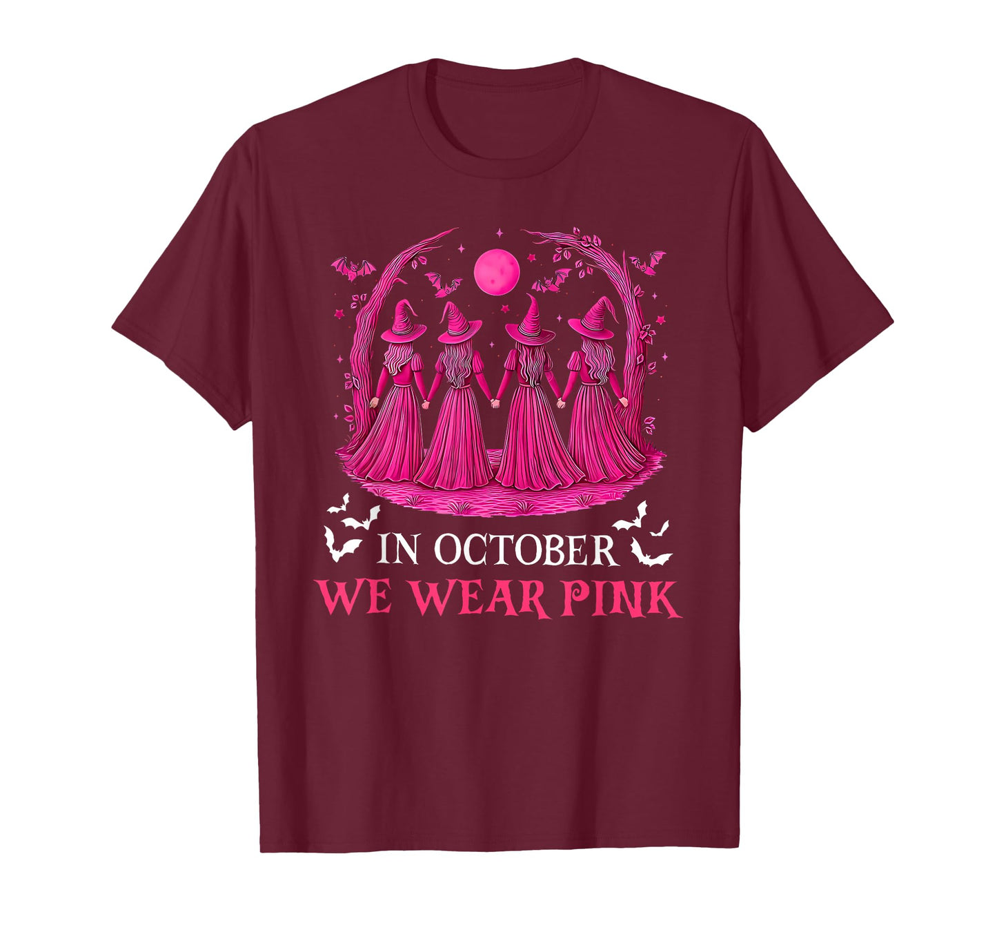 in October We Wear Pink Witch Halloween Breast Cancer Women T-Shirt