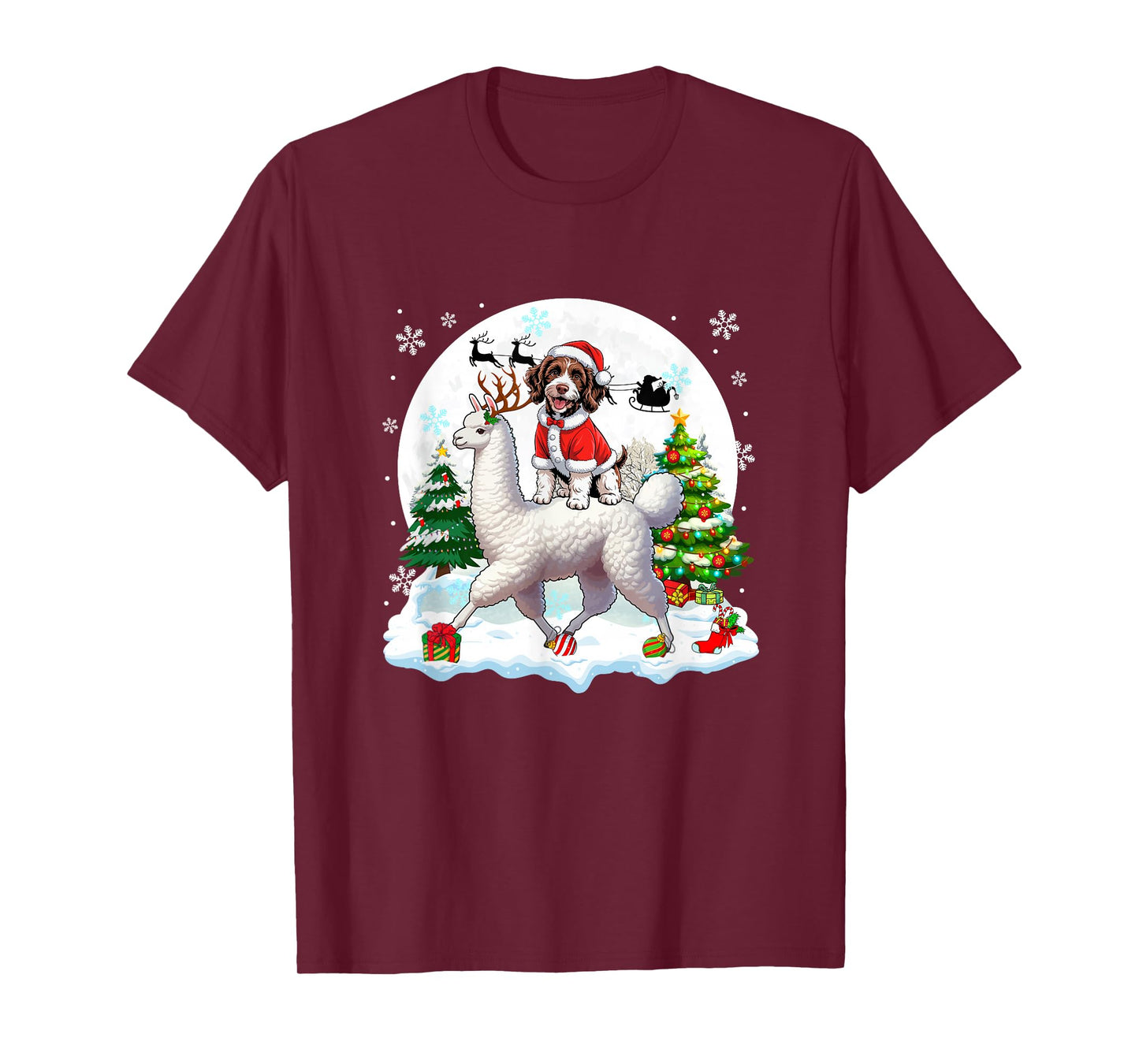 Santa Sproodle Riding Llama Reindeer Christmas Owner Kids T-Shirt