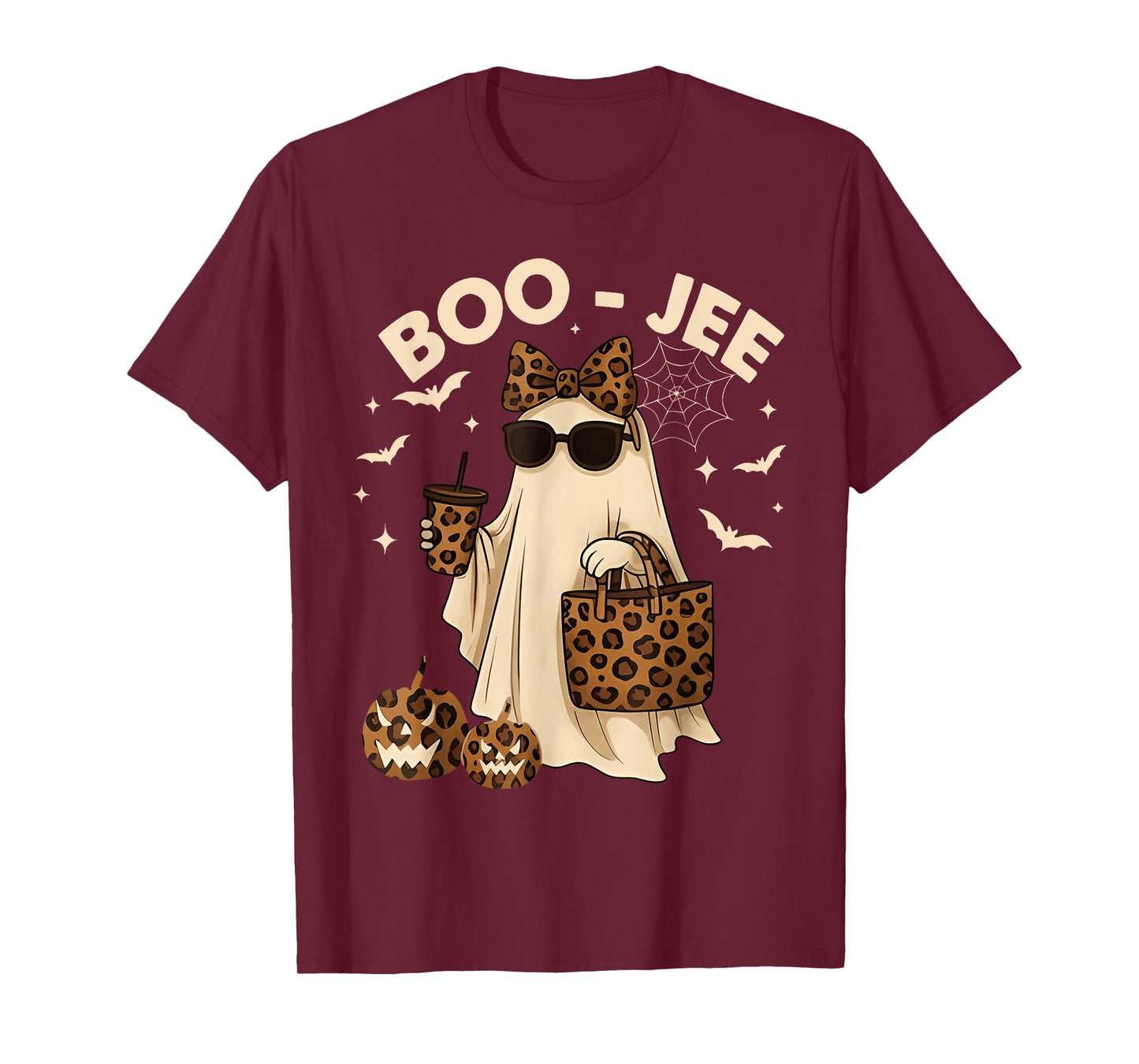 Coquette Leopard Ghost Coffee Boo-JEE Halloween Boujee Ghost T-Shirt