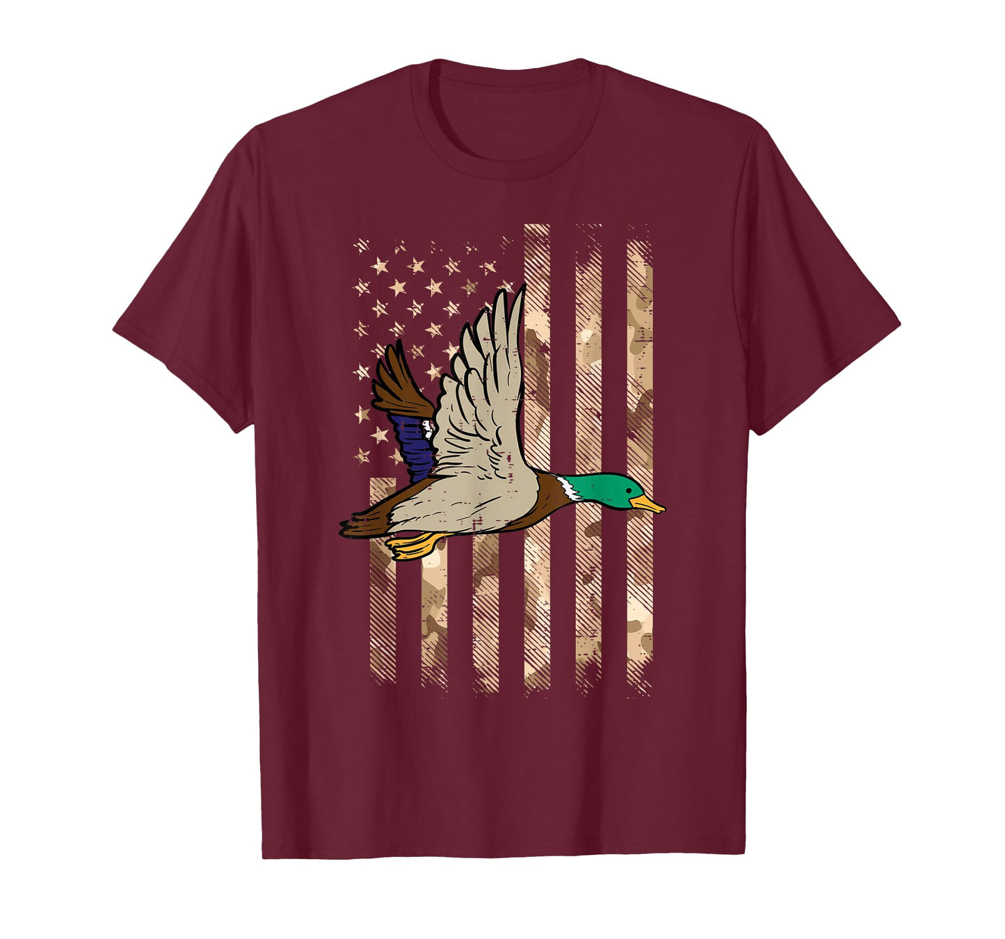 Duck Camo US Flag Vintage Patriotic Hunter Men Women Kids T-Shirt