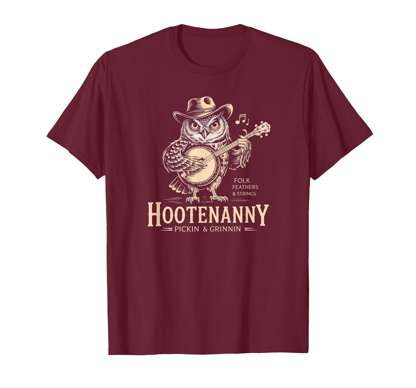 Hootenanny Owl Playing Banjo Country Guitar Music T-Shirt