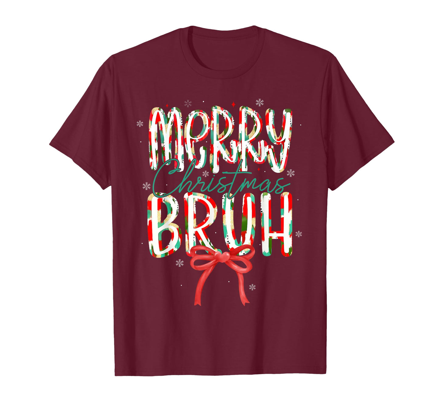 Merry Christmas Bruh Coquette Bow Santa Women Girl T-Shirt