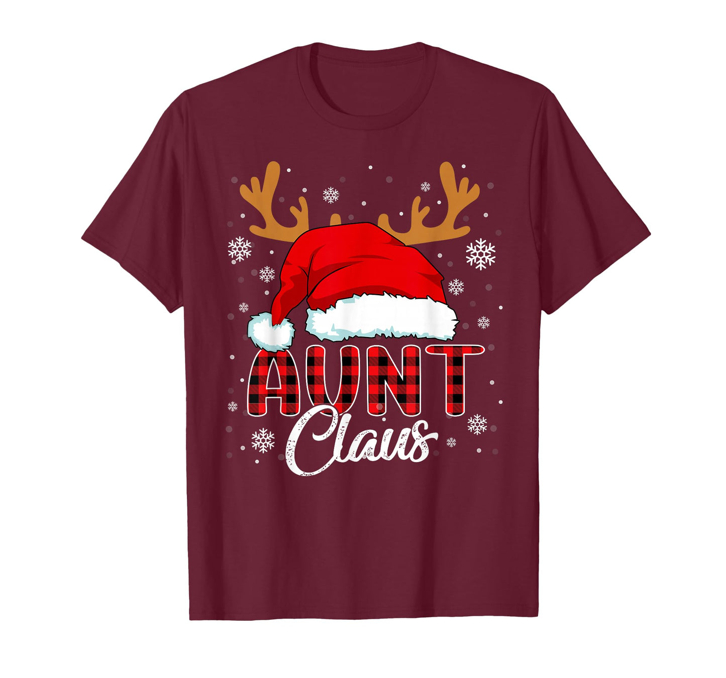 Aunt Claus Santa Hat Christmas Red Plaid Matching Family T-Shirt