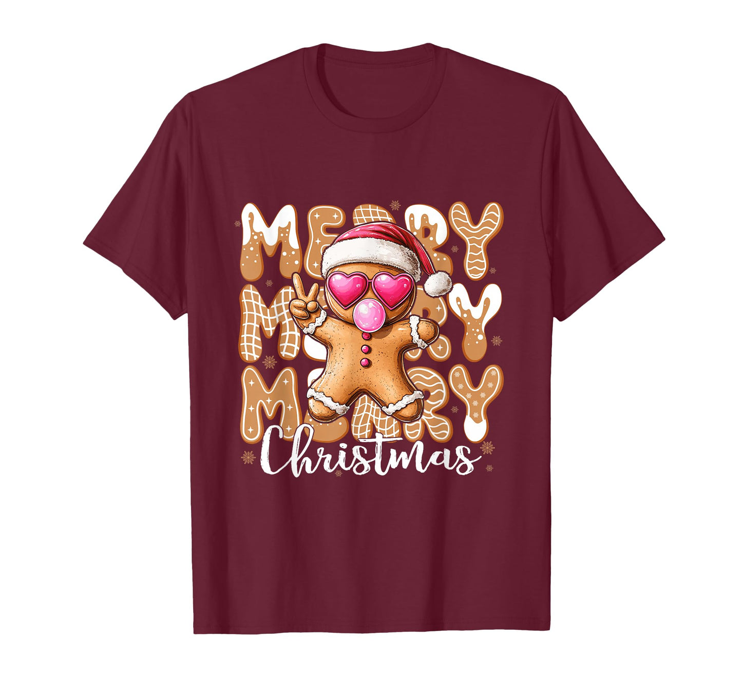 Gingerbread Merry Christmas Santa hat Heart Peace Cookie T-Shirt