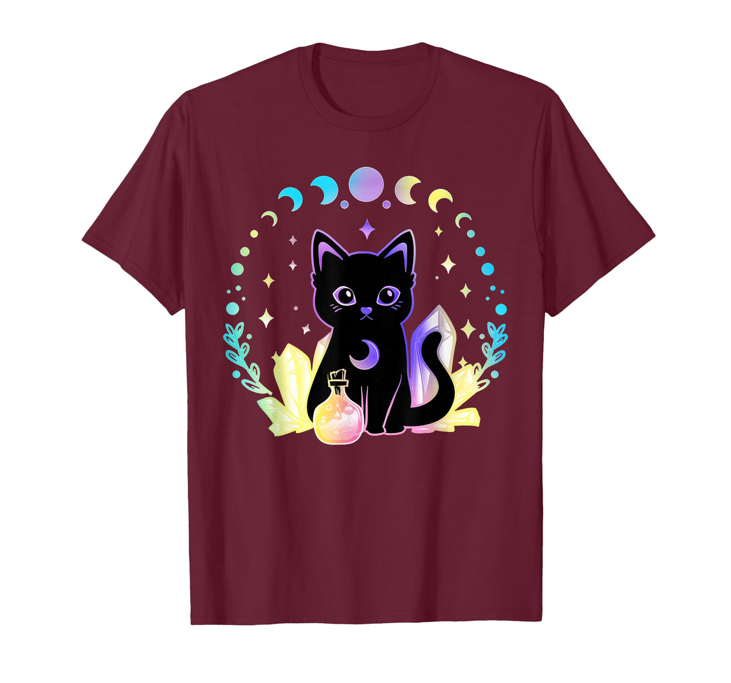 Kawaii Pastel Goth Black Cat Witchy Anime Teen Girls Women T-Shirt