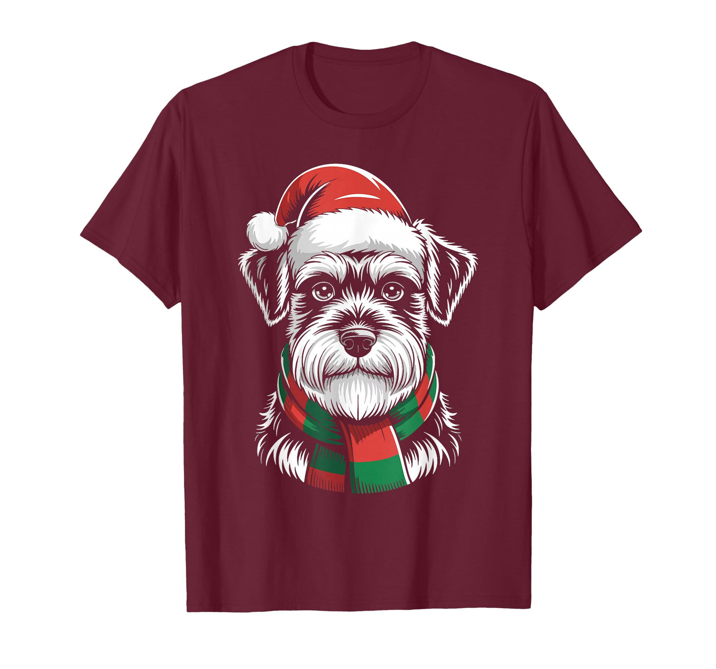 Schnauzer Dog Xmas Santa Hat Scarf Christmas Costume T-Shirt