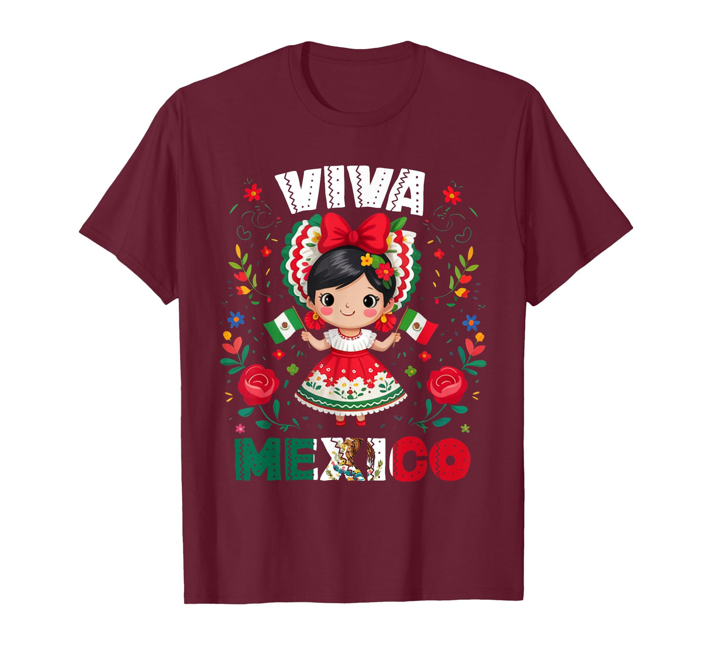 Viva Mexico Mexican Girl Flag Independence Day Girls Kids T-Shirt