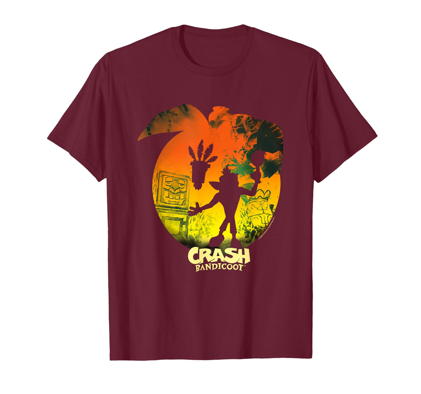 Crash Bandicoot & Aku Aku Silhouettes Distressed T-Shirt, Small, Black