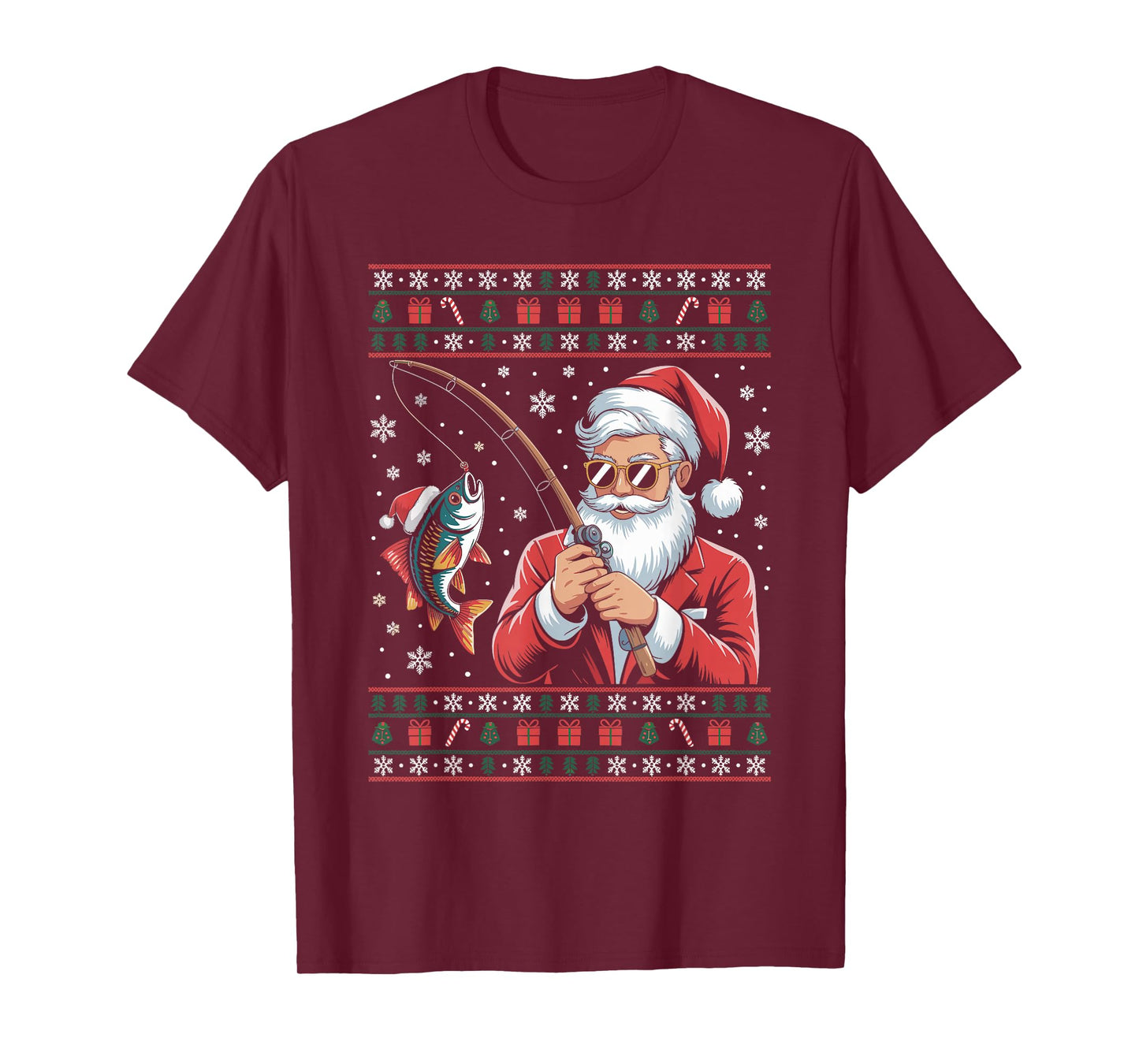 Funny Santa Claus Fishing Ugly Christmas Sweater Fisherman T-Shirt
