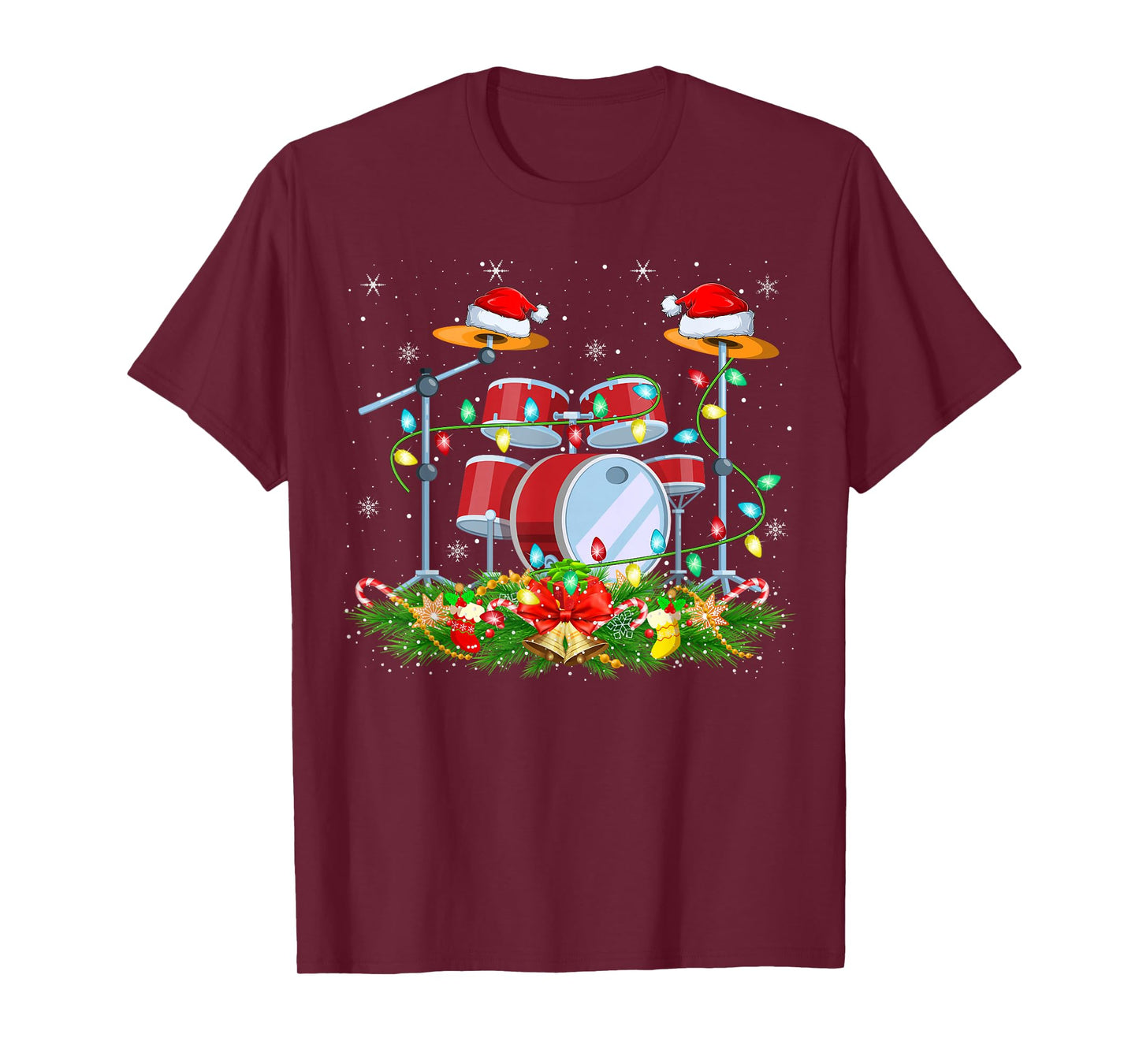 Musical Drum Christmas Lights Funny Drummer Xmas T-Shirt