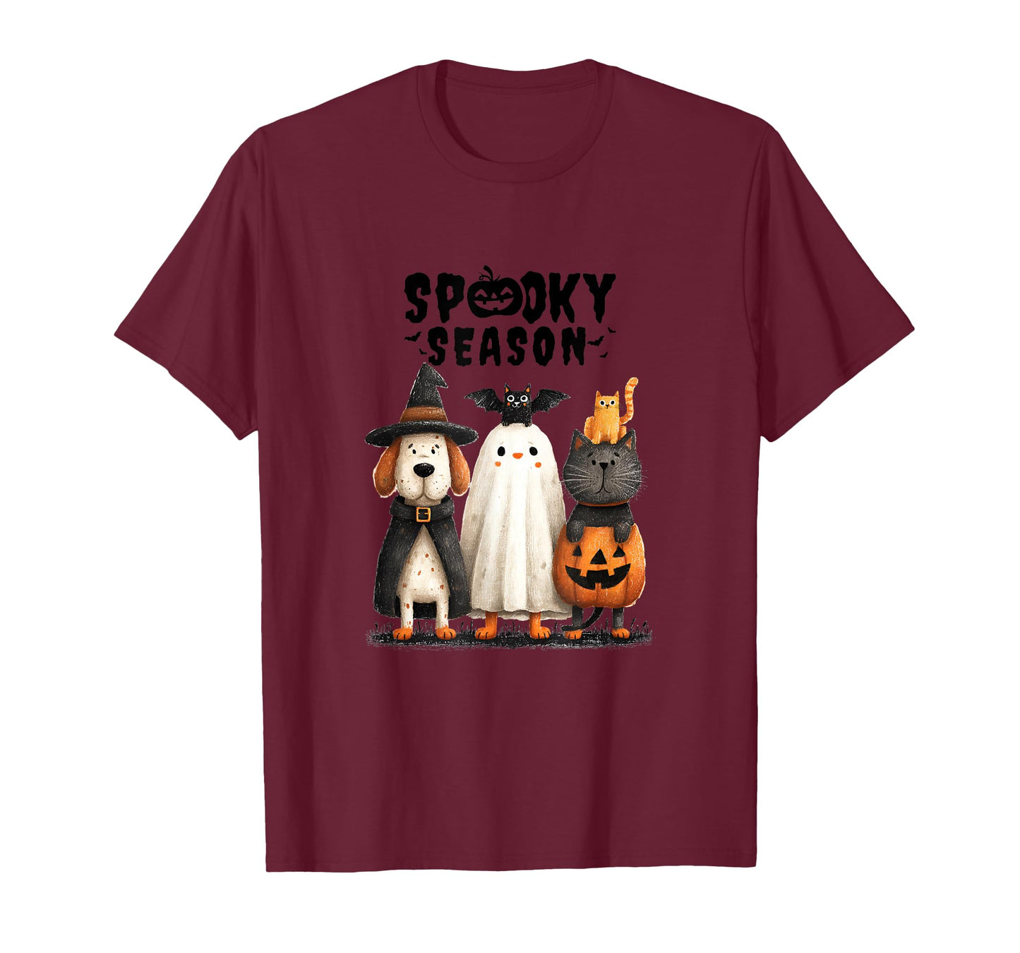 Whimsical Halloween Cat and Dog in Costume Design T-Shirt