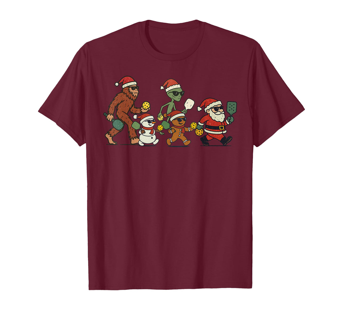 Santa Sasquatch Playing Pickleball Christmas Funny Xmas T-Shirt