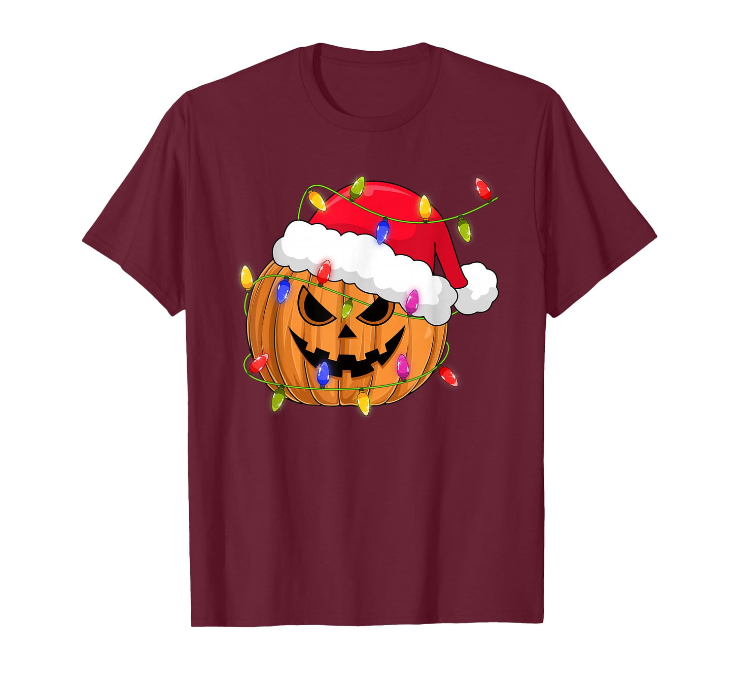 Spooky Halloween Pumpkin Xmas Lights Funny Santa Christmas T-Shirt