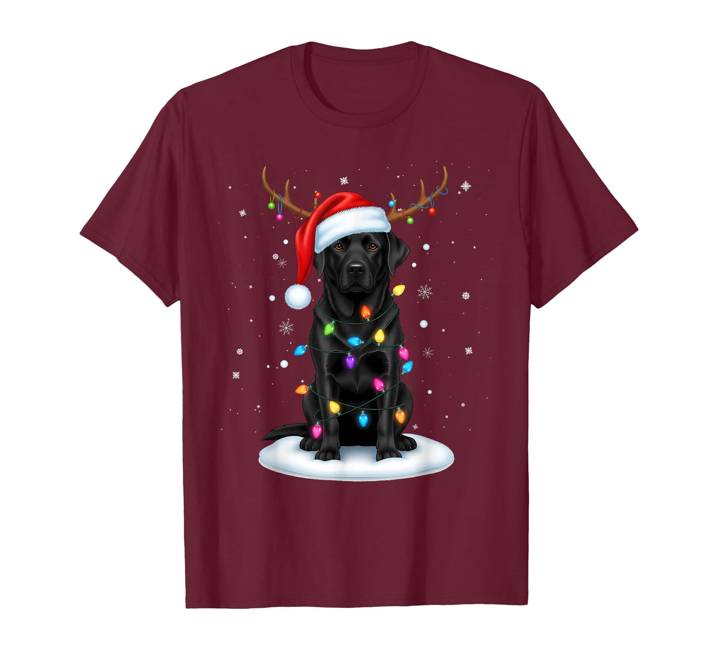 Black Lab Labrador Christmas Dog Reindeer Lights Pajama Xmas T-Shirt