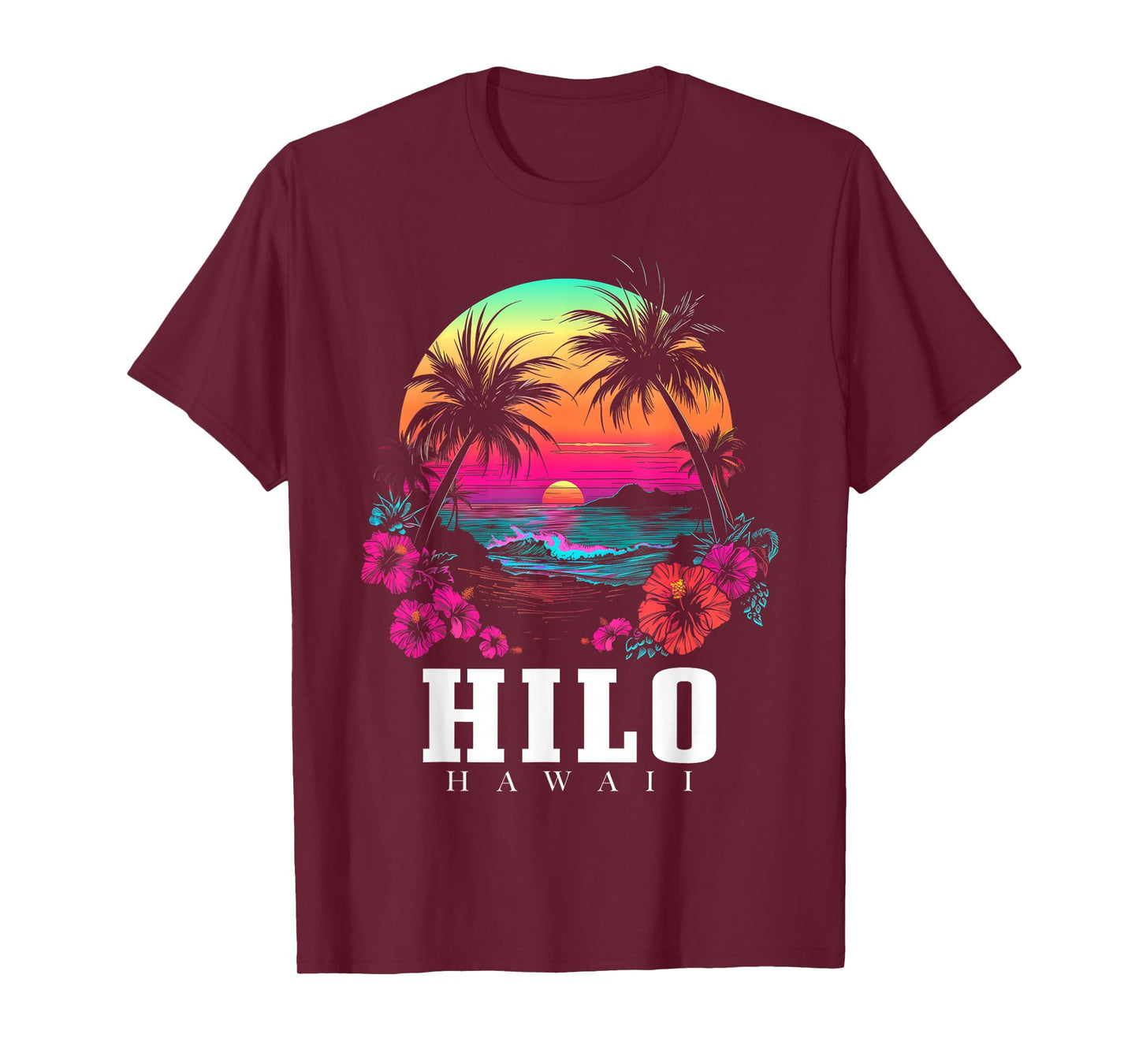 Hilo Hawaii Hawaiian Hibiscus Flowers Surfer Souvenir T-Shirt