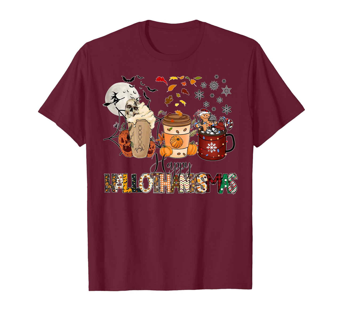Happy Hallothanksmas Coffee Latte Halloween Thanksgiving T-Shirt