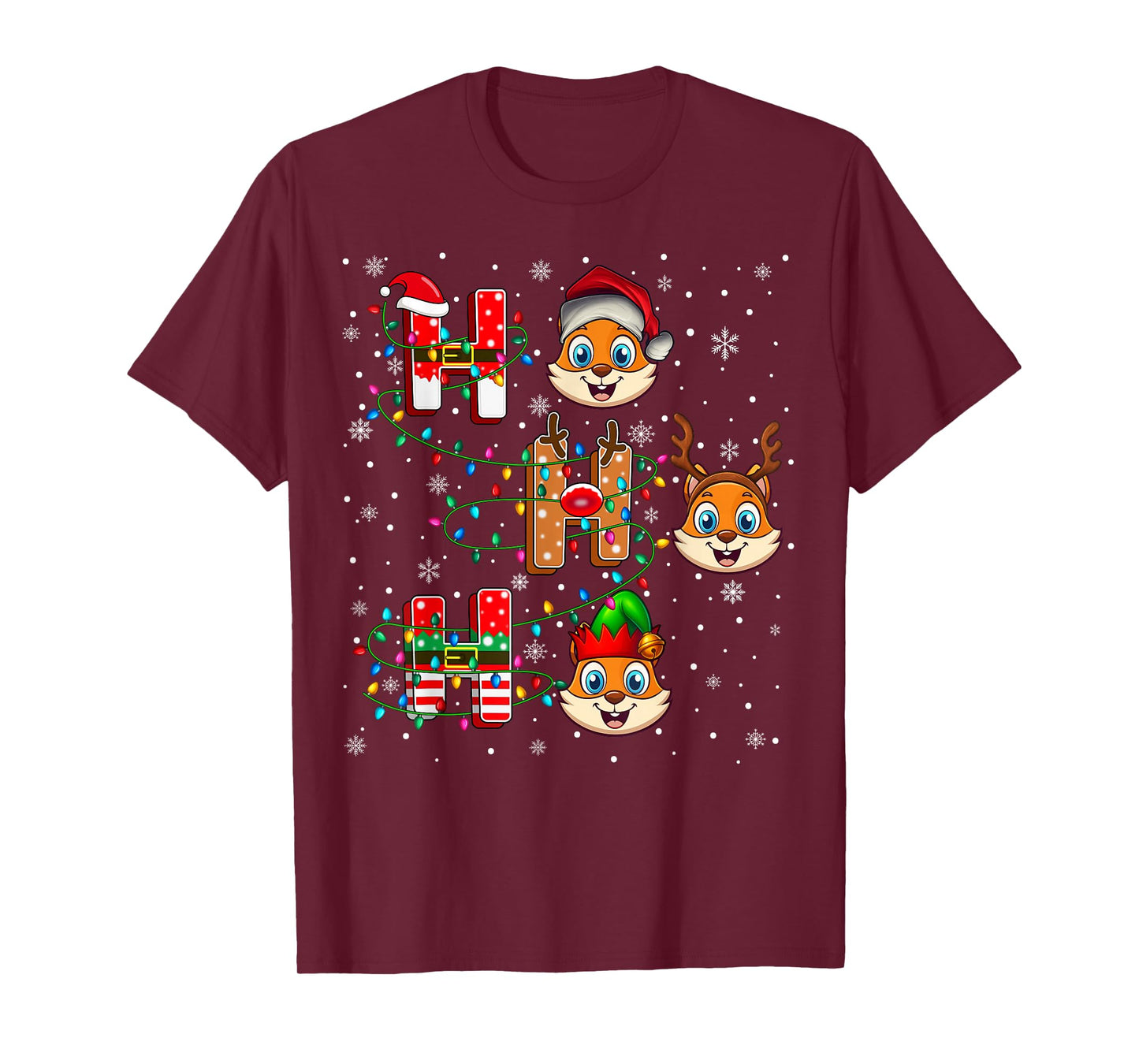 Ho Ho Ho Santa Reindeer Hat Elf Squirrel Animal Christmas T-Shirt