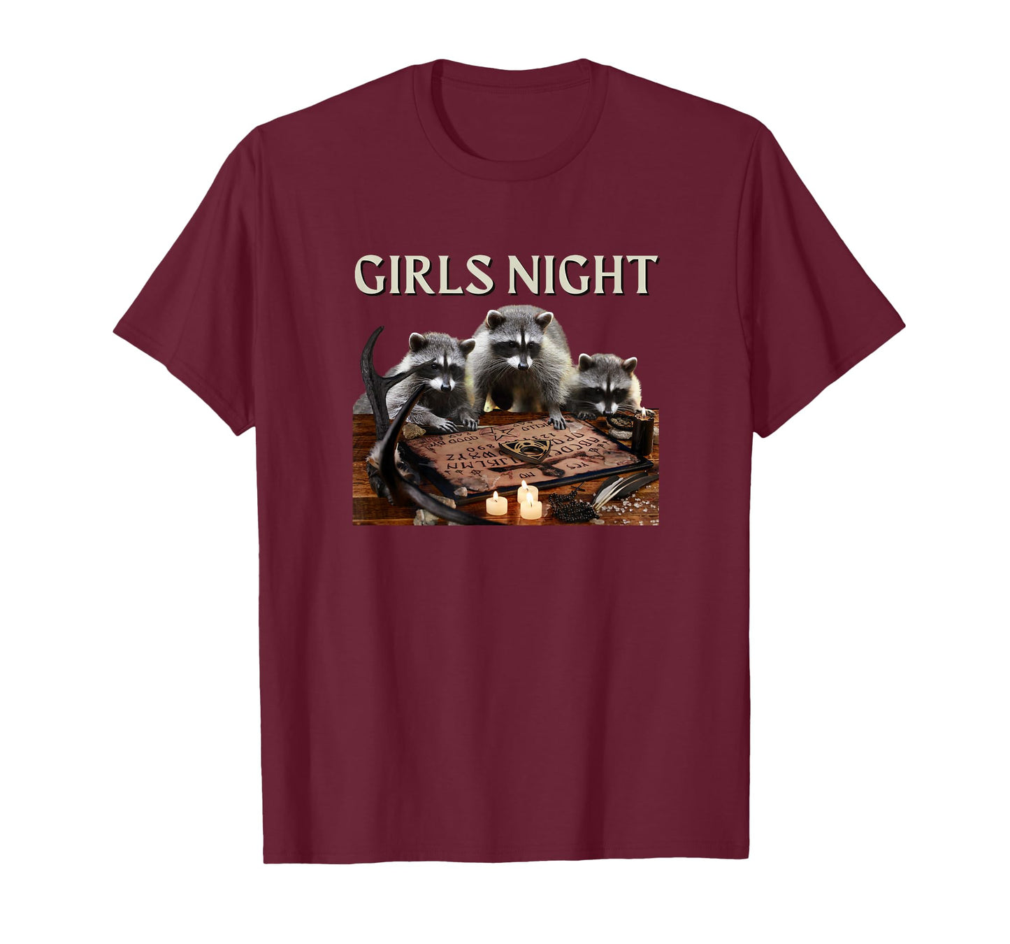 Girls Night Halloween Ouija Witch Raccoon Spooky Women T-Shirt