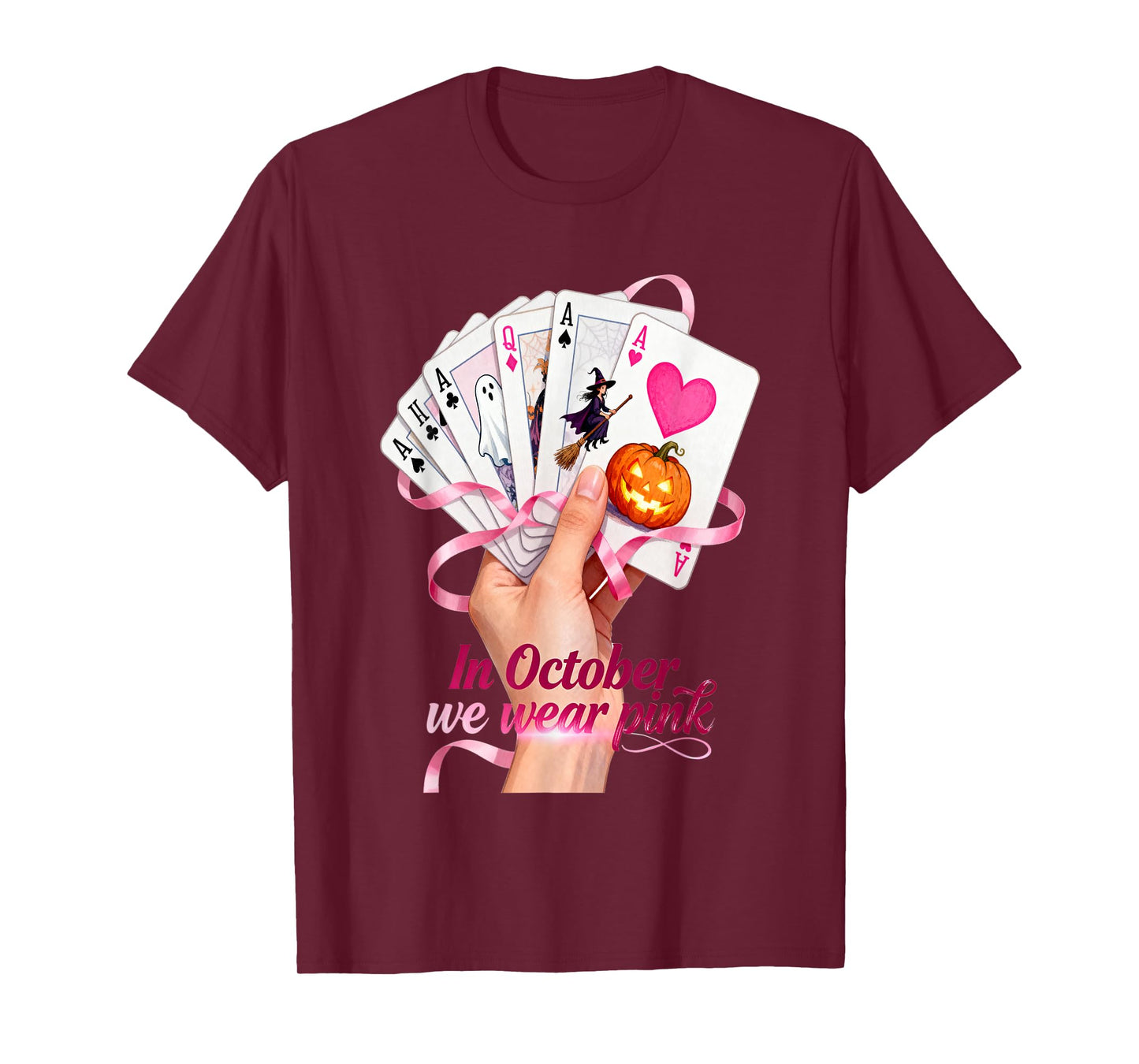 in October we wear Pink Halloween Card-Game Design T-Shirt