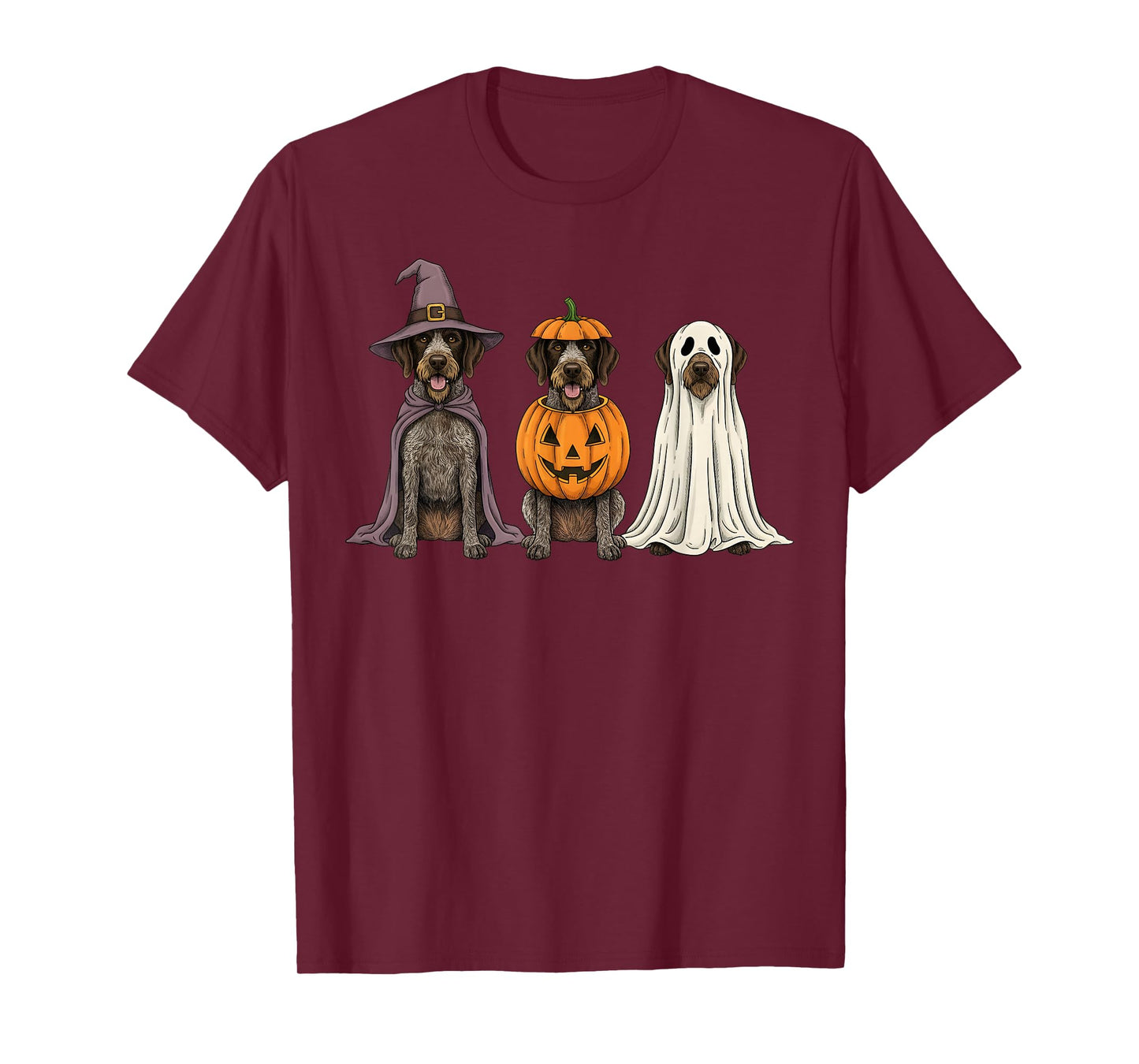 Spooky Ghost German Wirehaired Pointer Pumpkin Halloween T-Shirt