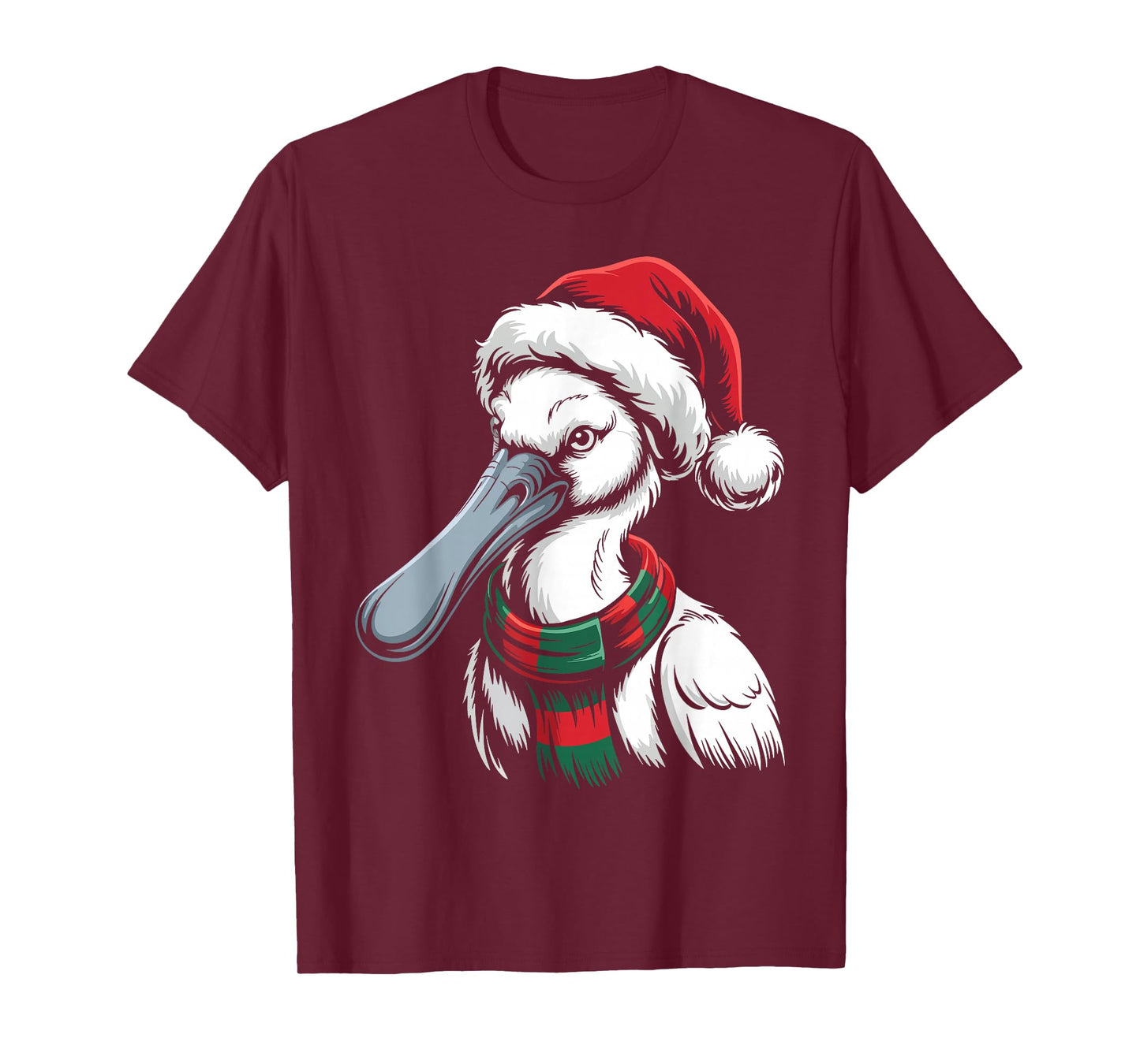 Spoonbill Xmas Santa Hat Scarf Christmas Costume T-Shirt