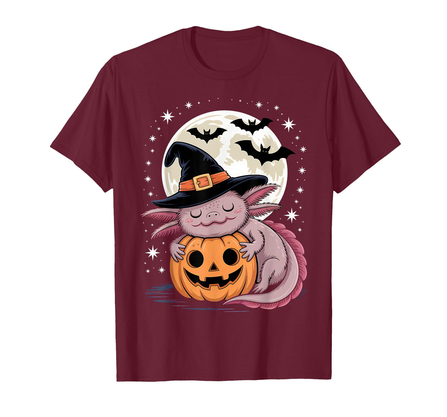 Halloween Axolotl Witch Hat Pumpkin Spooky T-Shirt